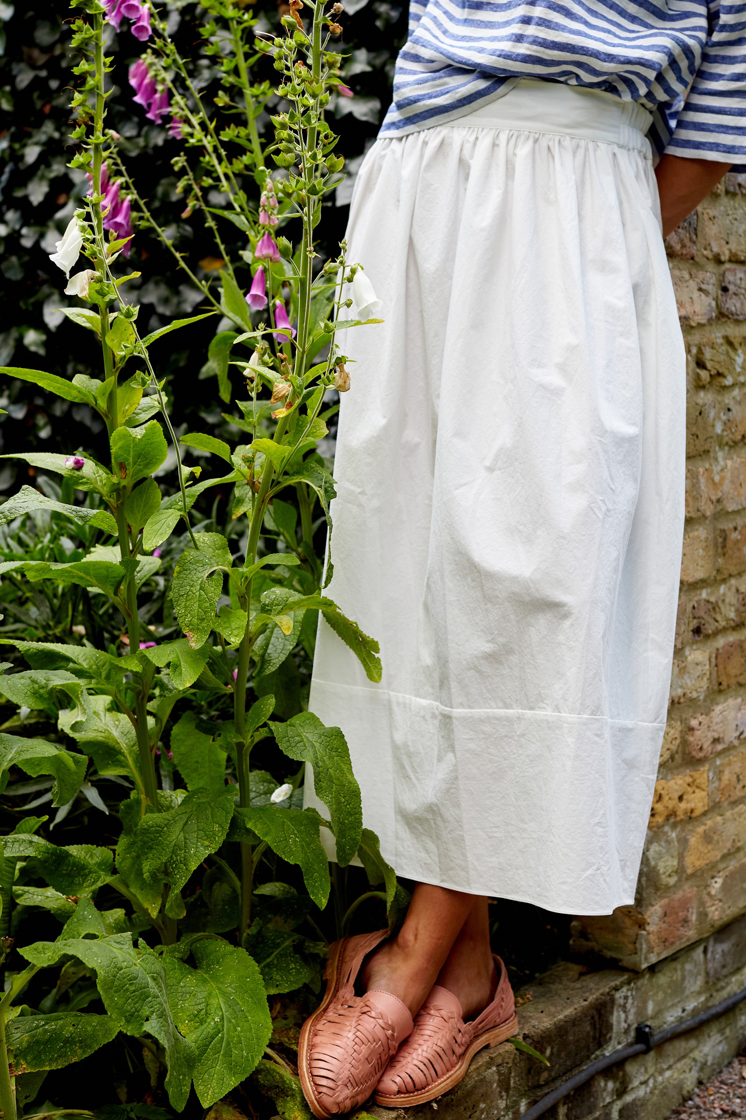 White Poplin Skirt with Elasticated Waist | Made in England | Justine Tabak