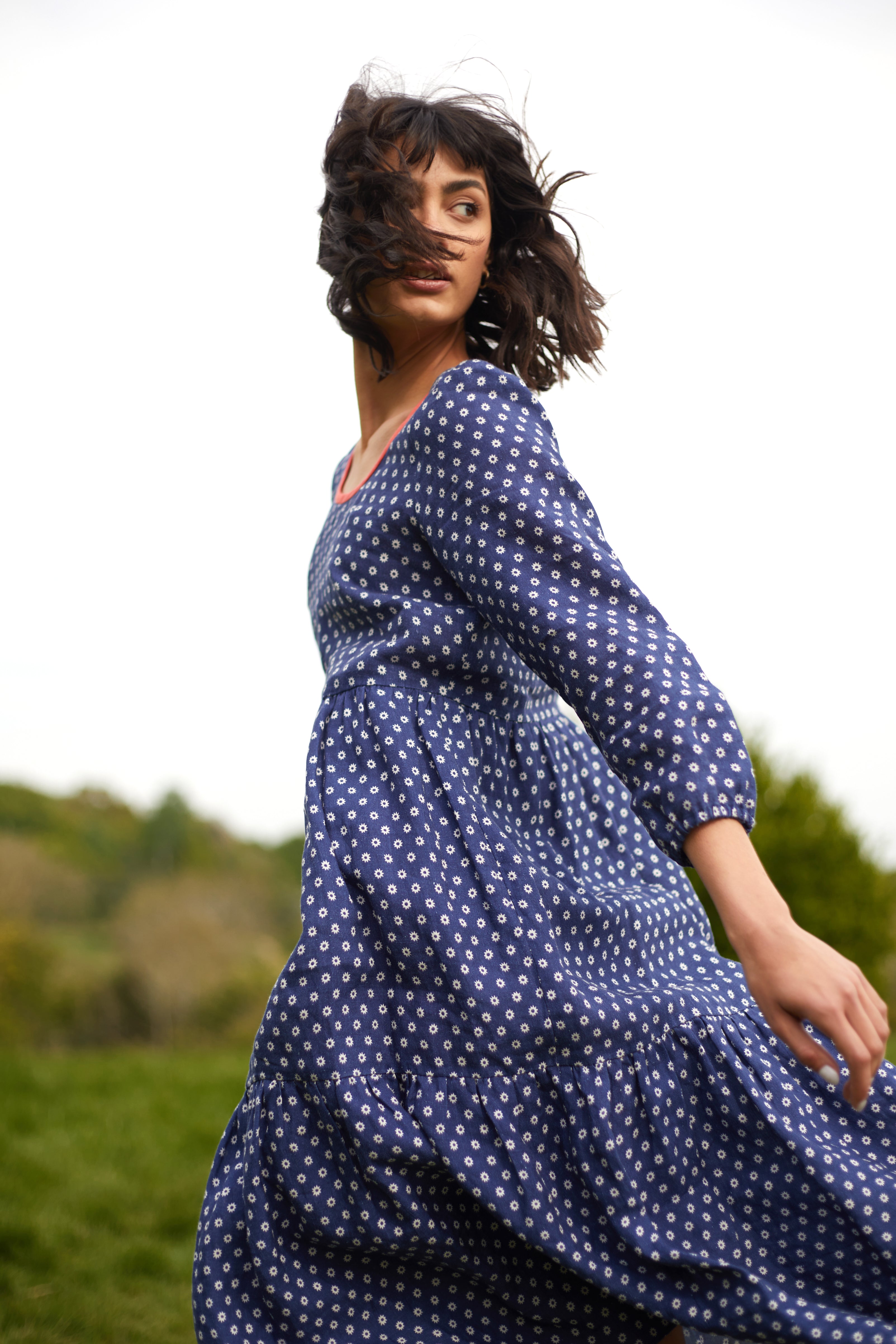 Star Spotted Linen Petticoat Lane Dress, EXTRA SMALL