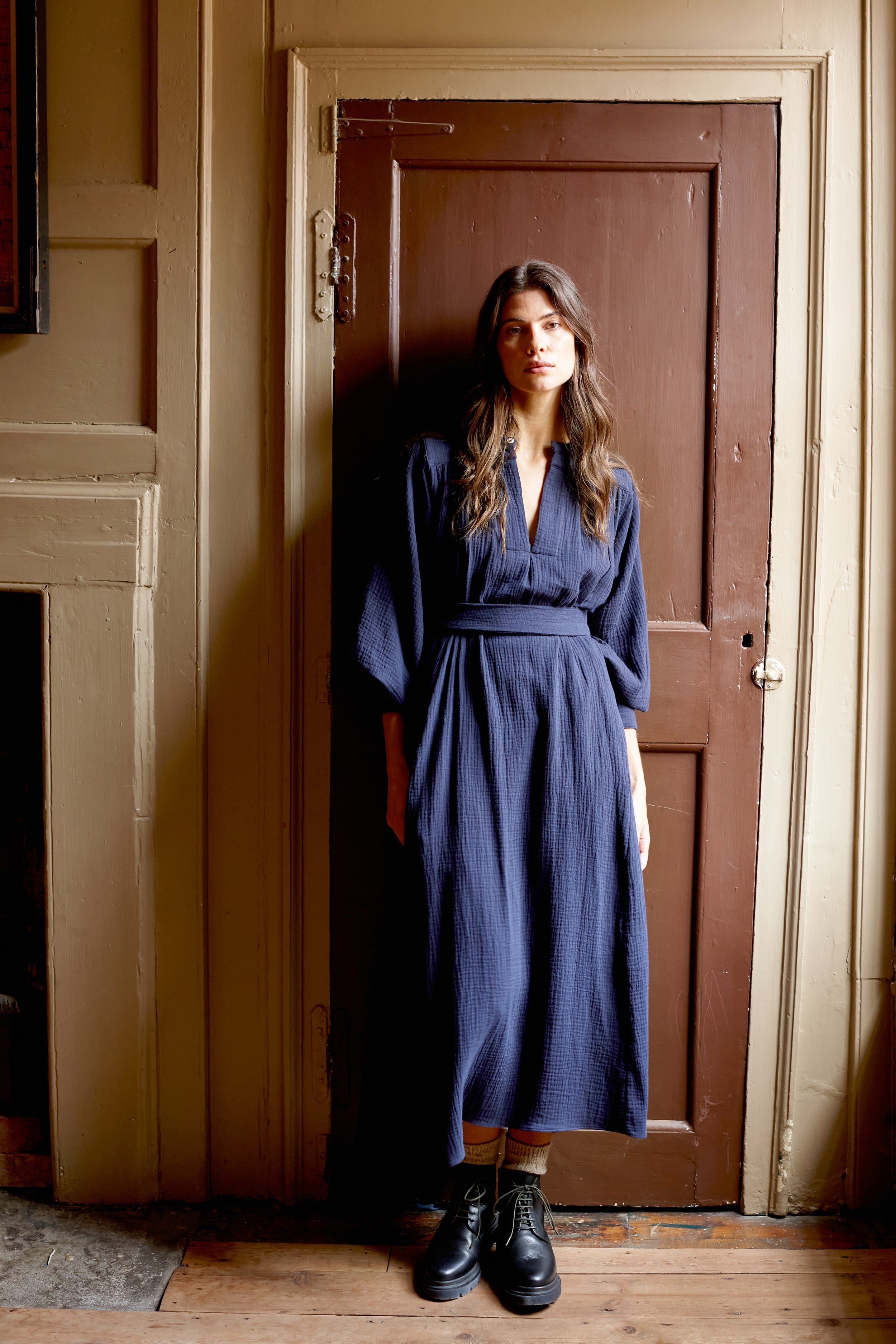 Midhurst Dress in Ink Cotton Crinkle