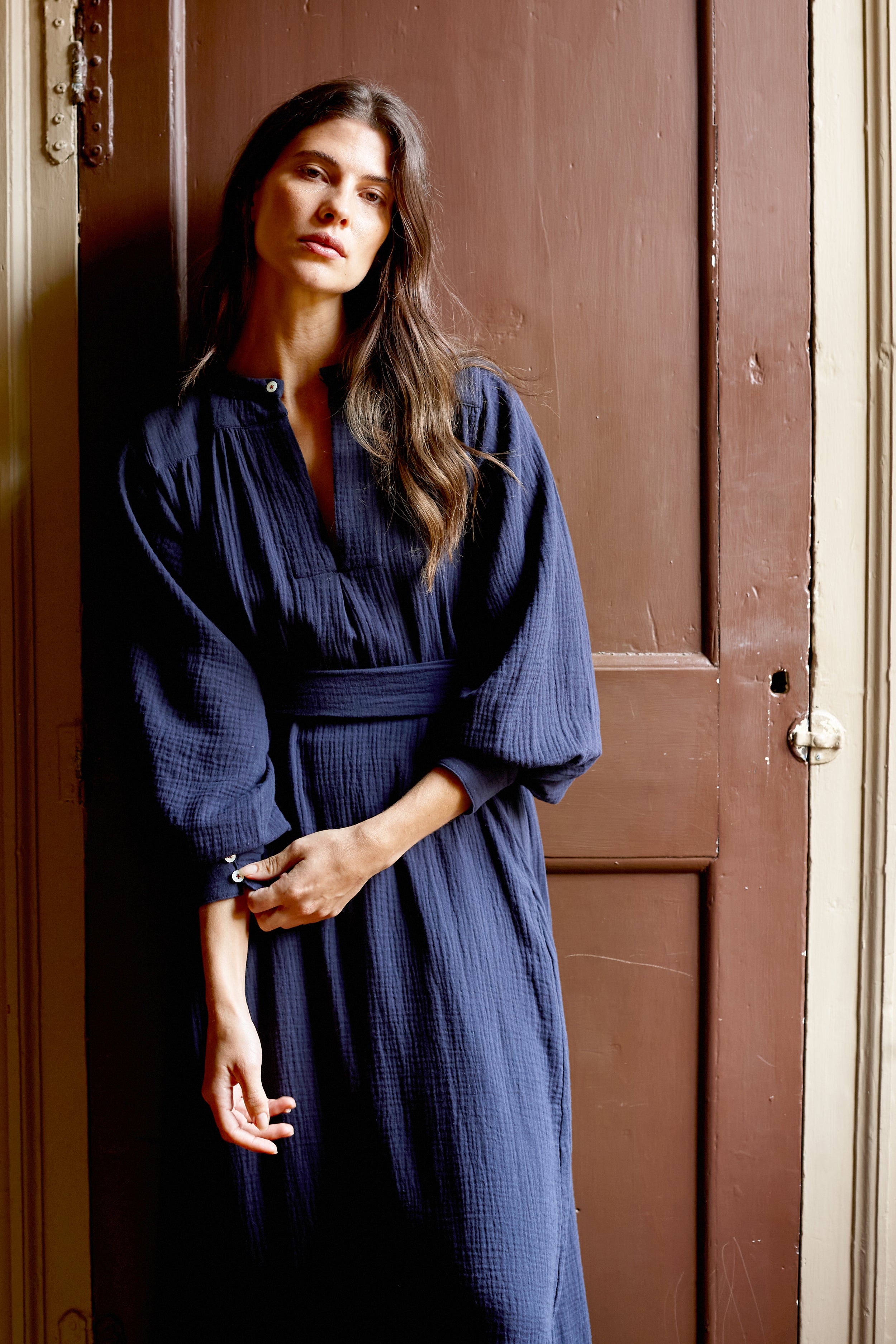 Midhurst Dress in Ink Cotton Crinkle