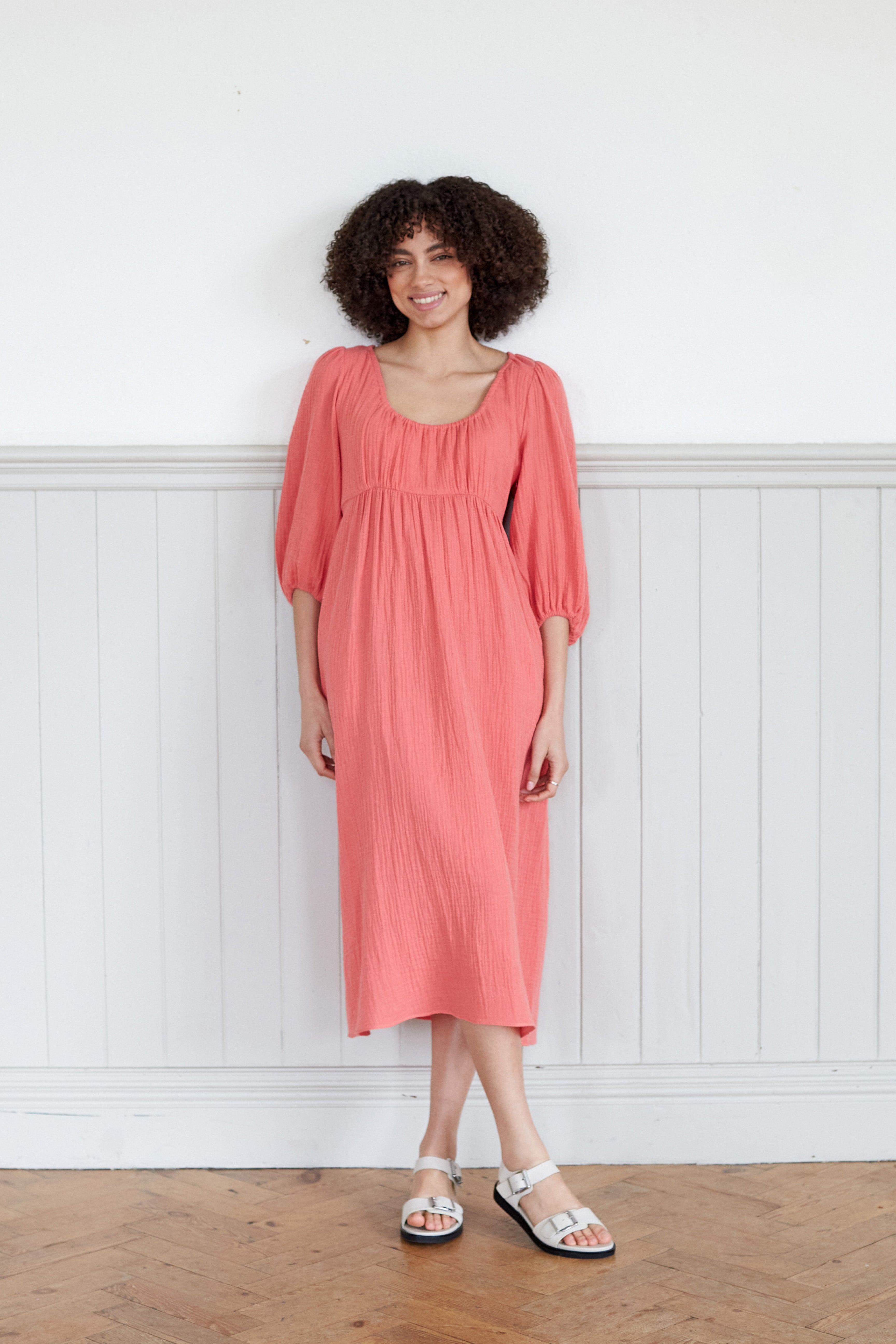 SALE : Coral pink cotton dress