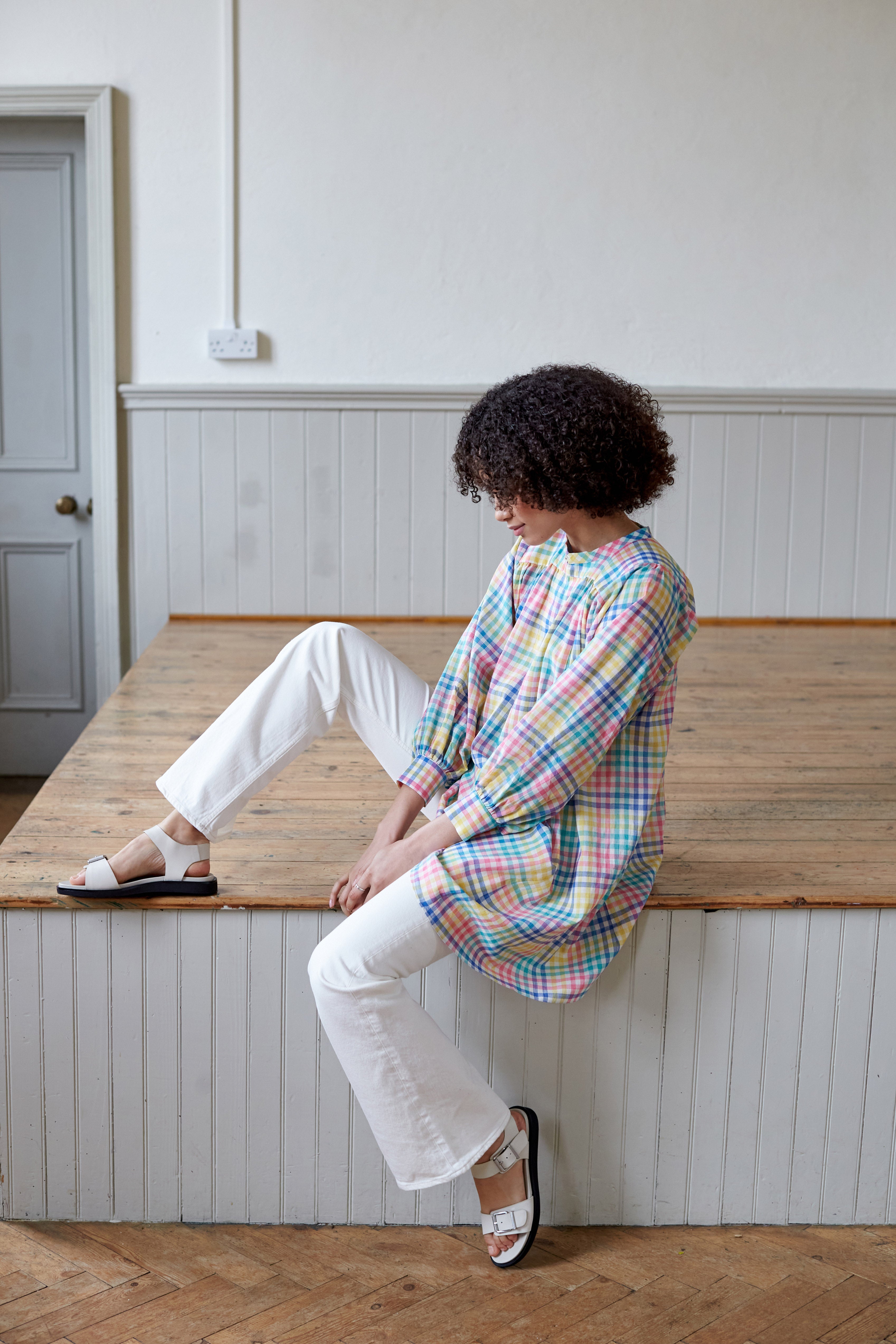 Checked cotton mini dress / long shirt . Made in England