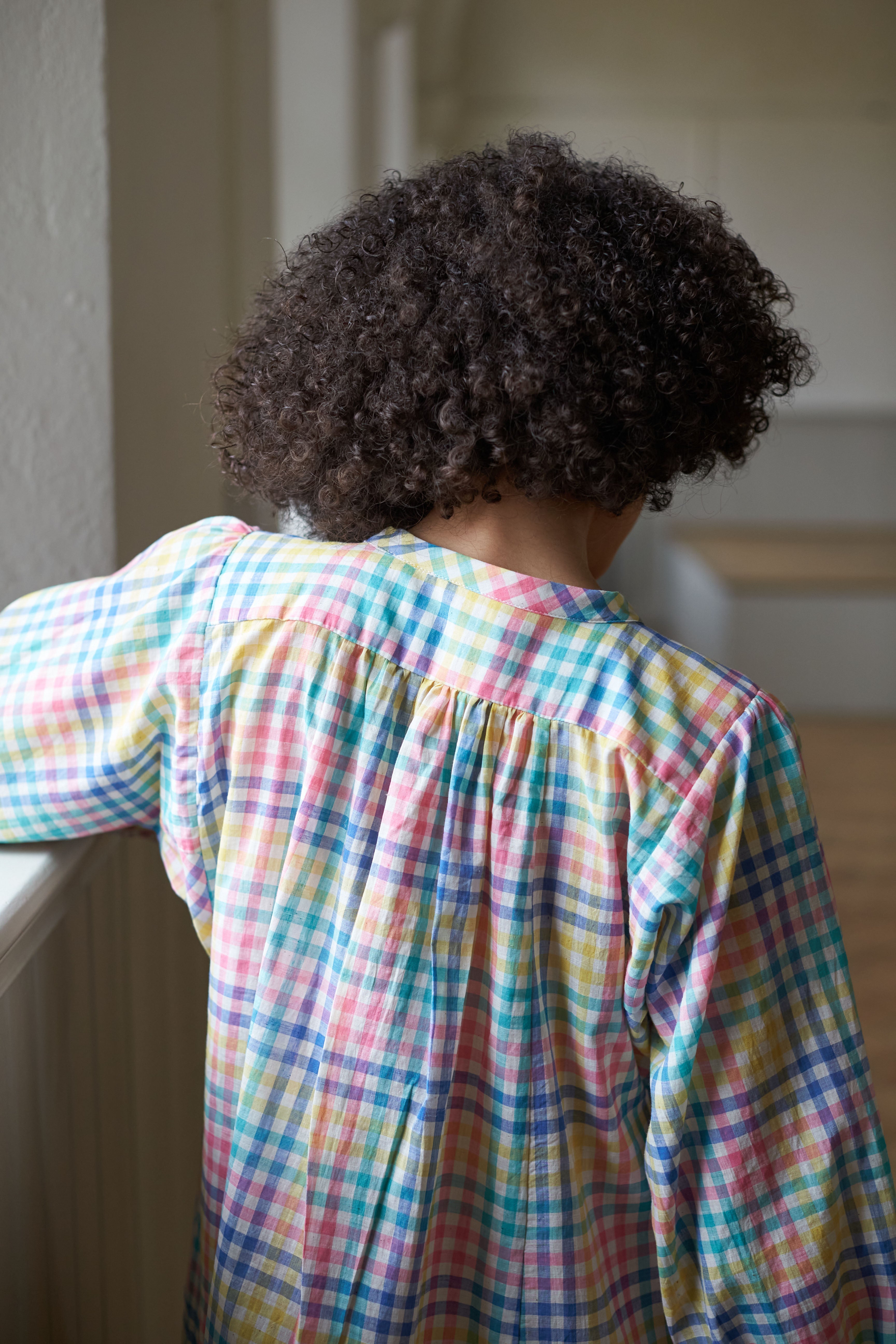 Checked cotton mini dress / long shirt . Made in England