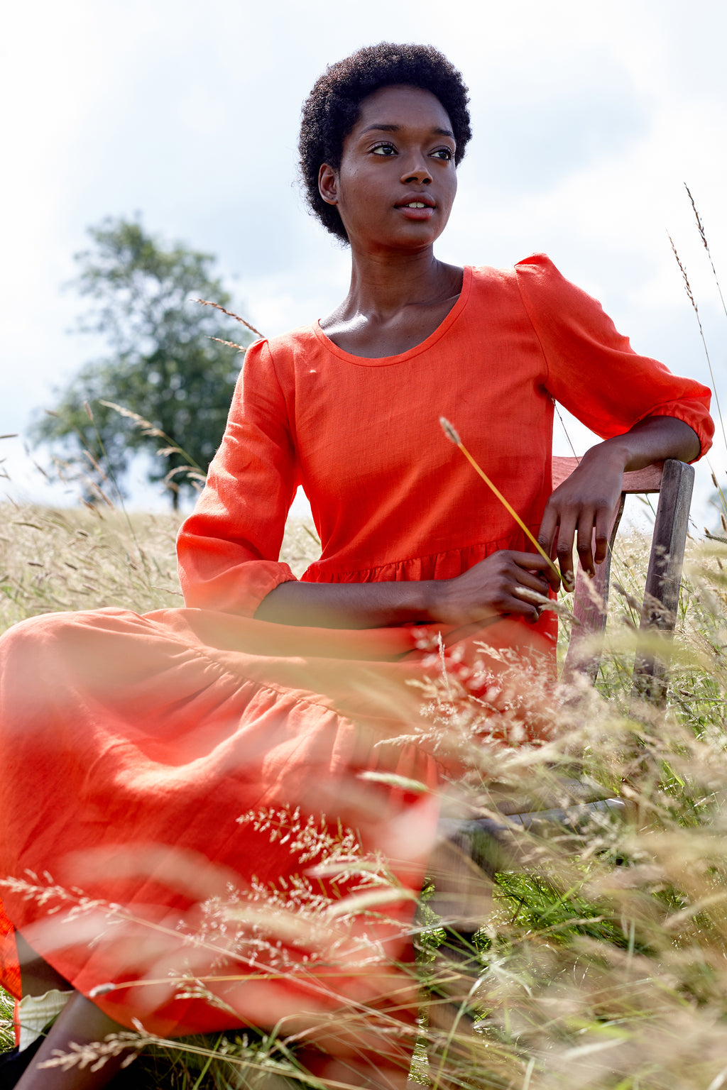 Orange linen dress clearance uk