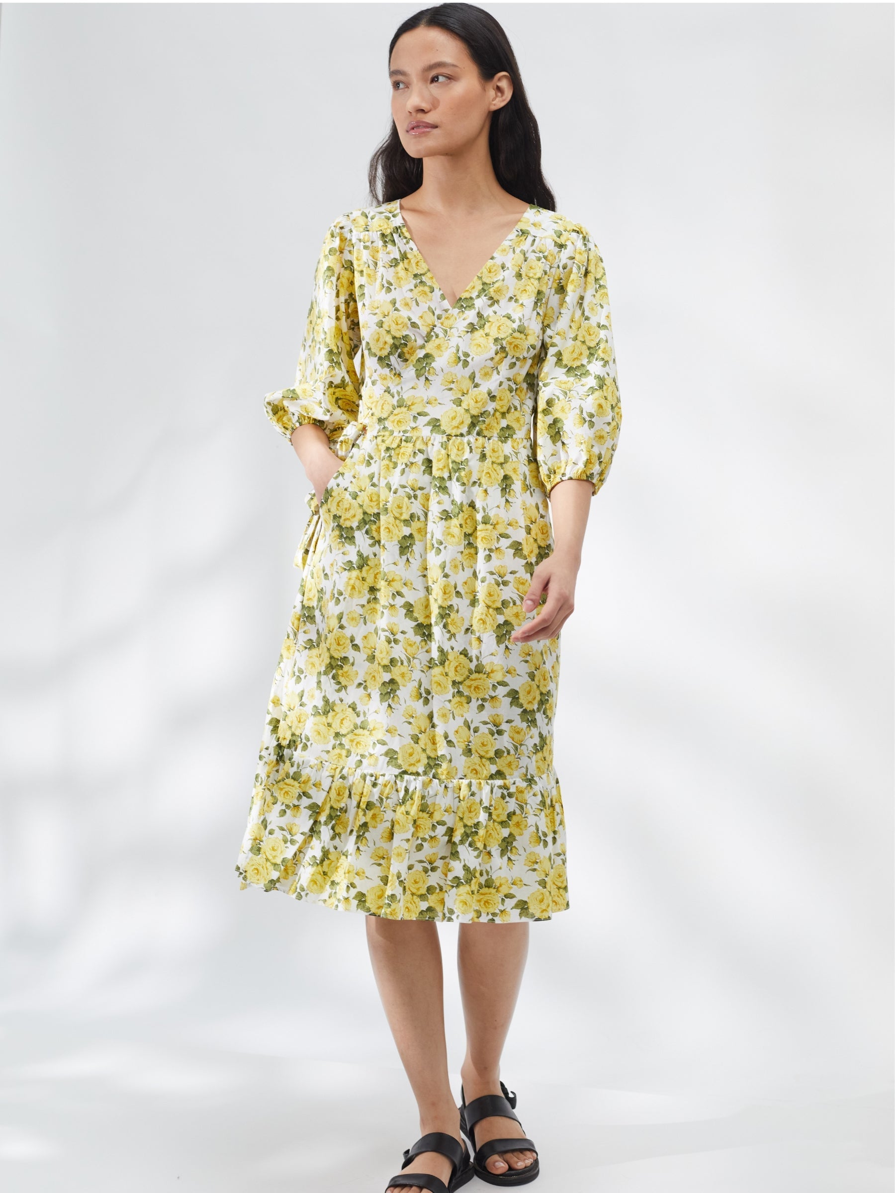 Tiered Midi Dress in Green Linen | Made In England | Justine Tabak