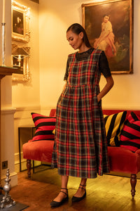 Linen Pinafore Dress in Black Stewart Tartan | Made in England | Justine Tabak 