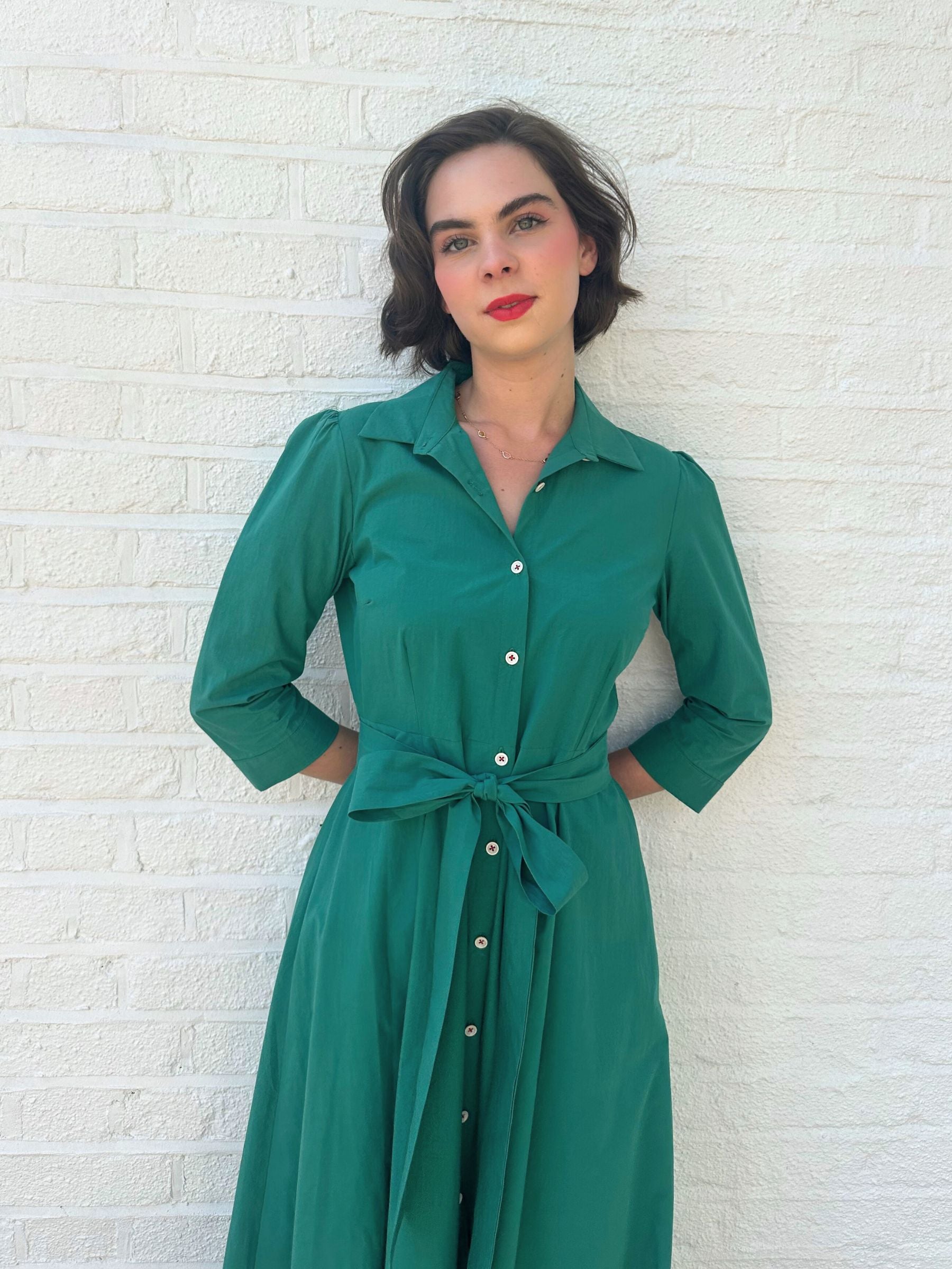 Kensington Dress in Jade Green Typewriter Cotton