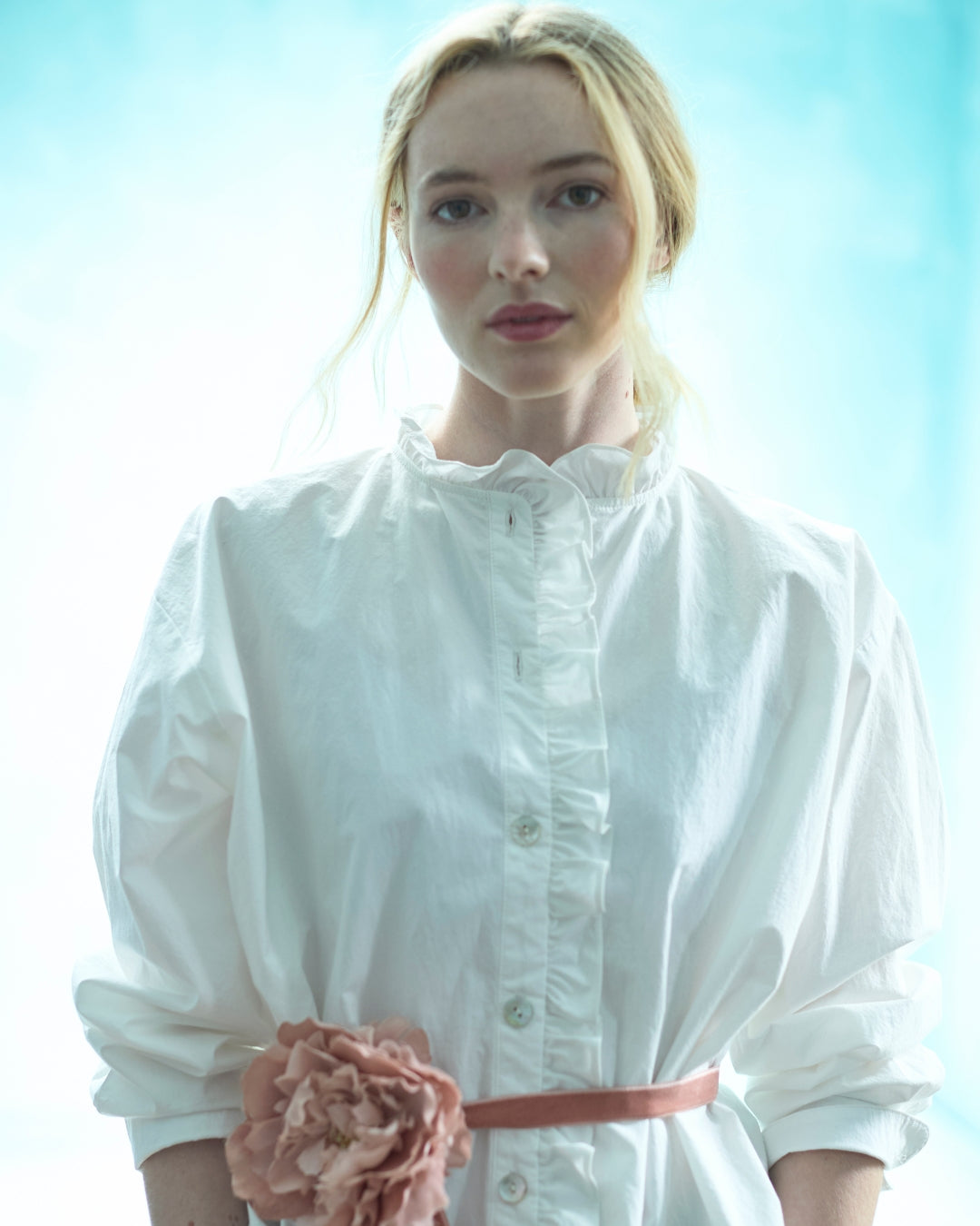Selby Ruffle Shirt in White Japanese Cotton