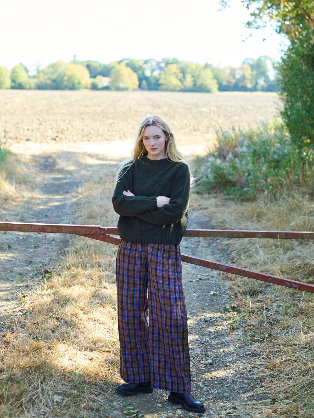 Cropped Crew-Neck in Tweed Green