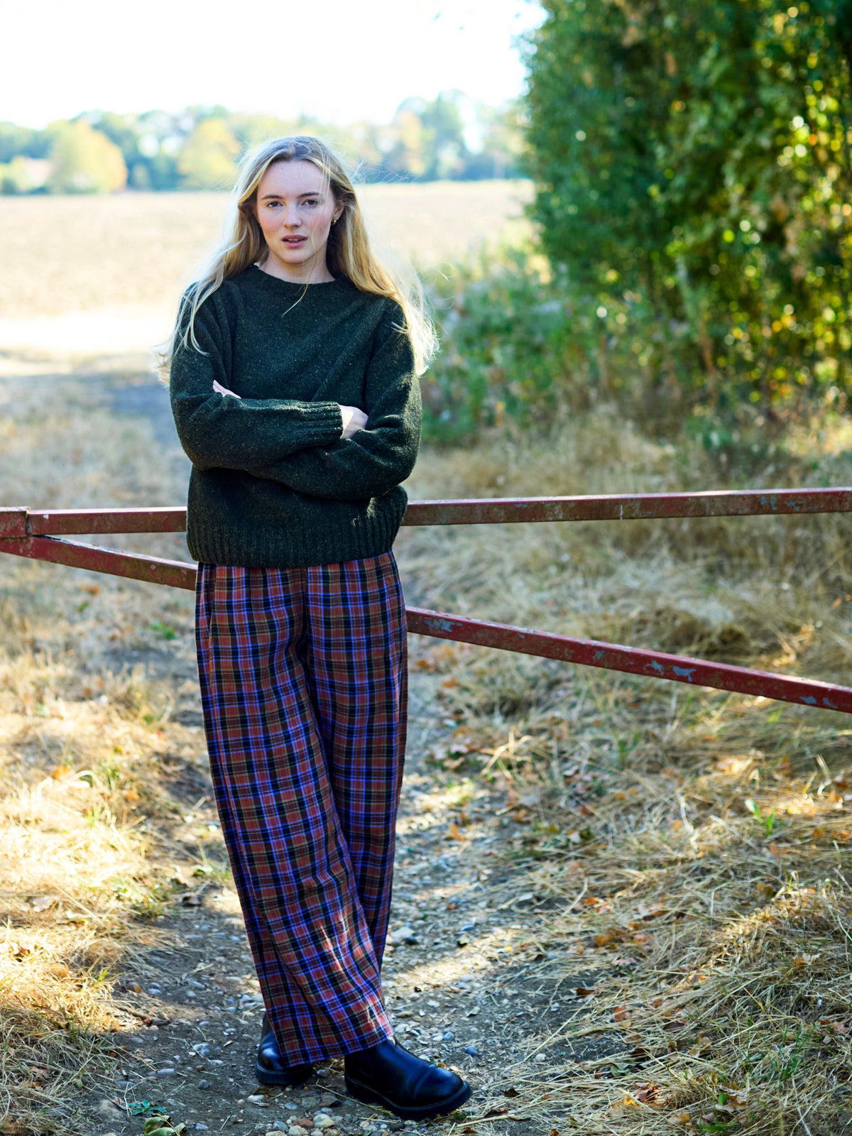 Cropped Crew-Neck in Tweed Green