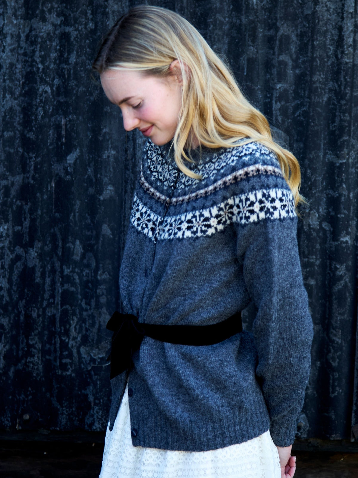 Fairisle Yoke Cardi in Graphite