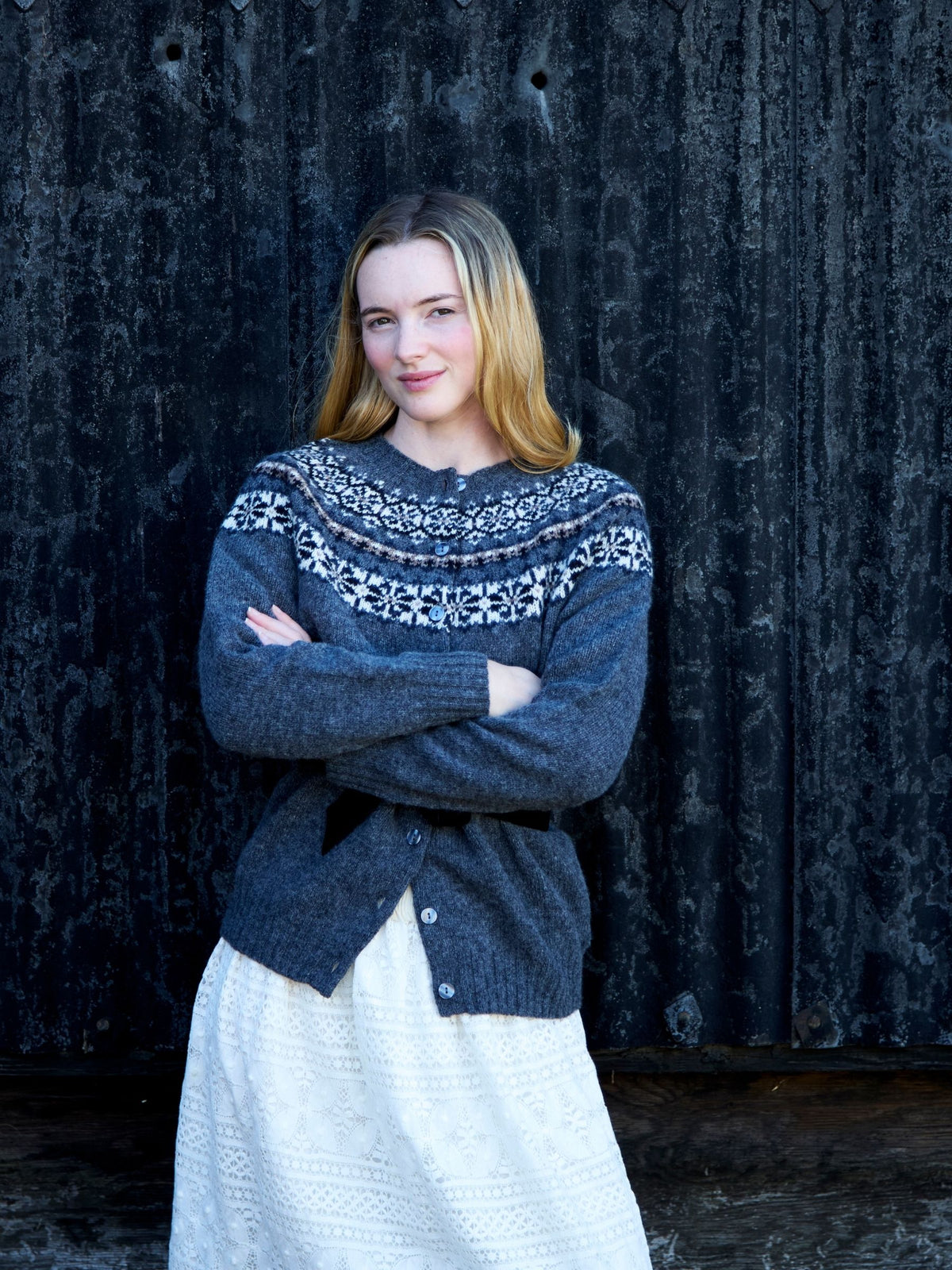 Fairisle Yoke Cardi in Graphite