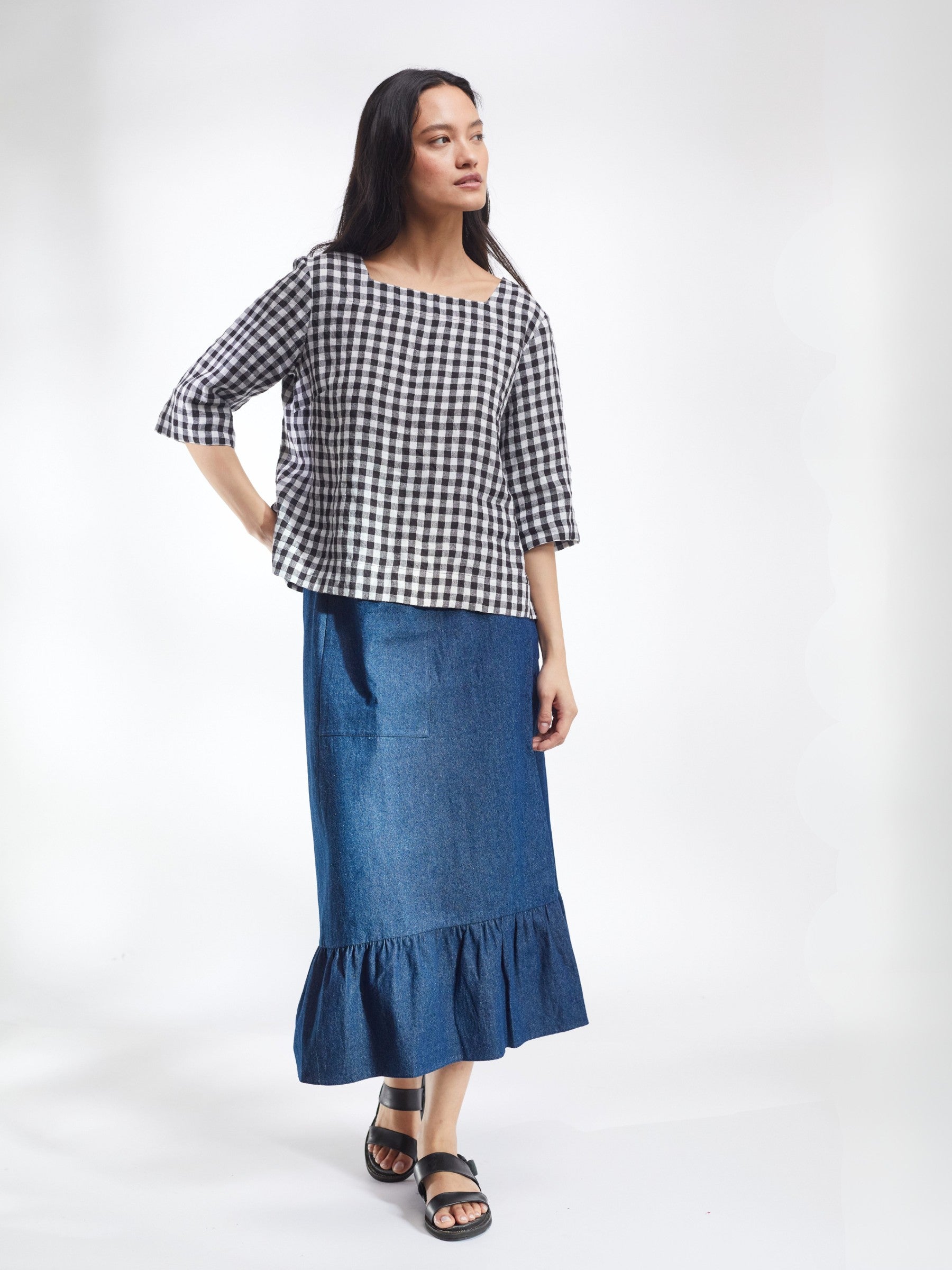 Black and White Gingham Irish Linen Top | Made in England | Justine Tabak