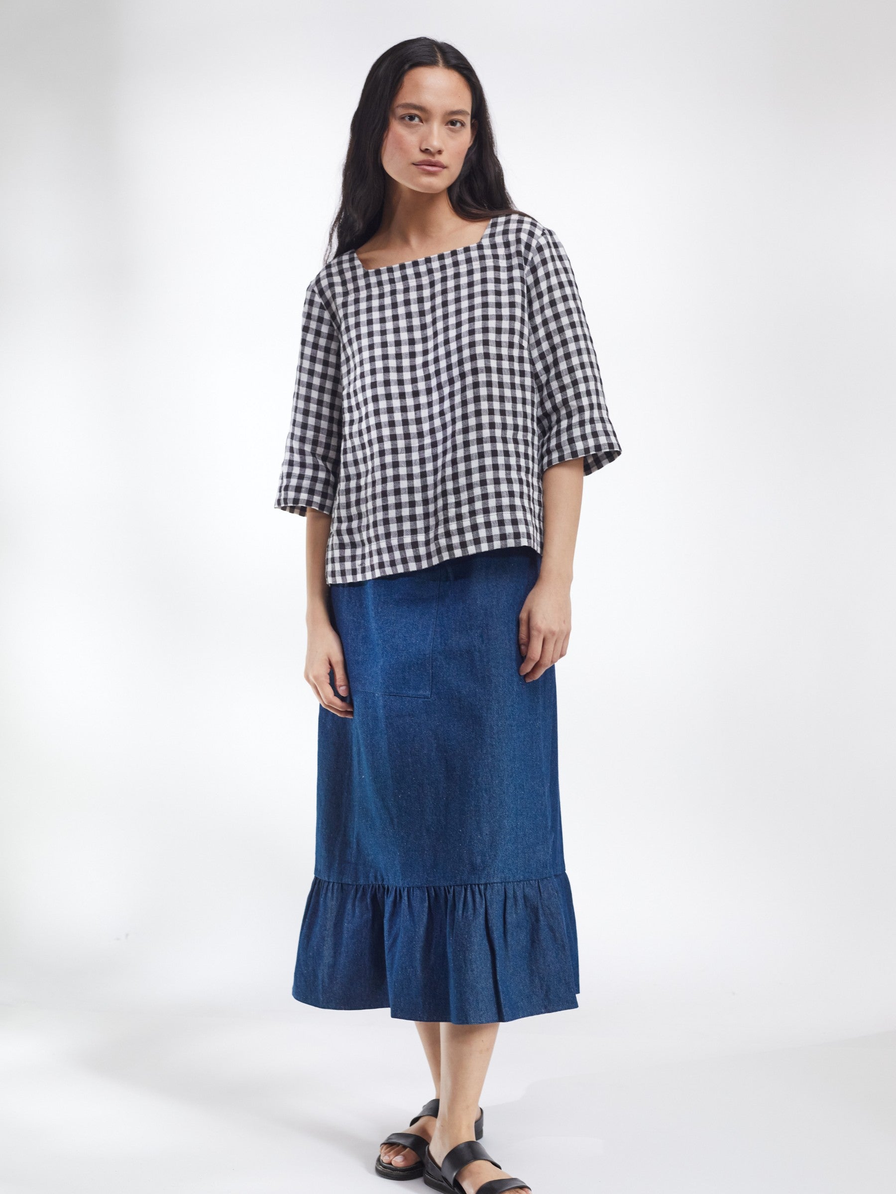 Black and White Gingham Irish Linen Top | Made in England | Justine Tabak