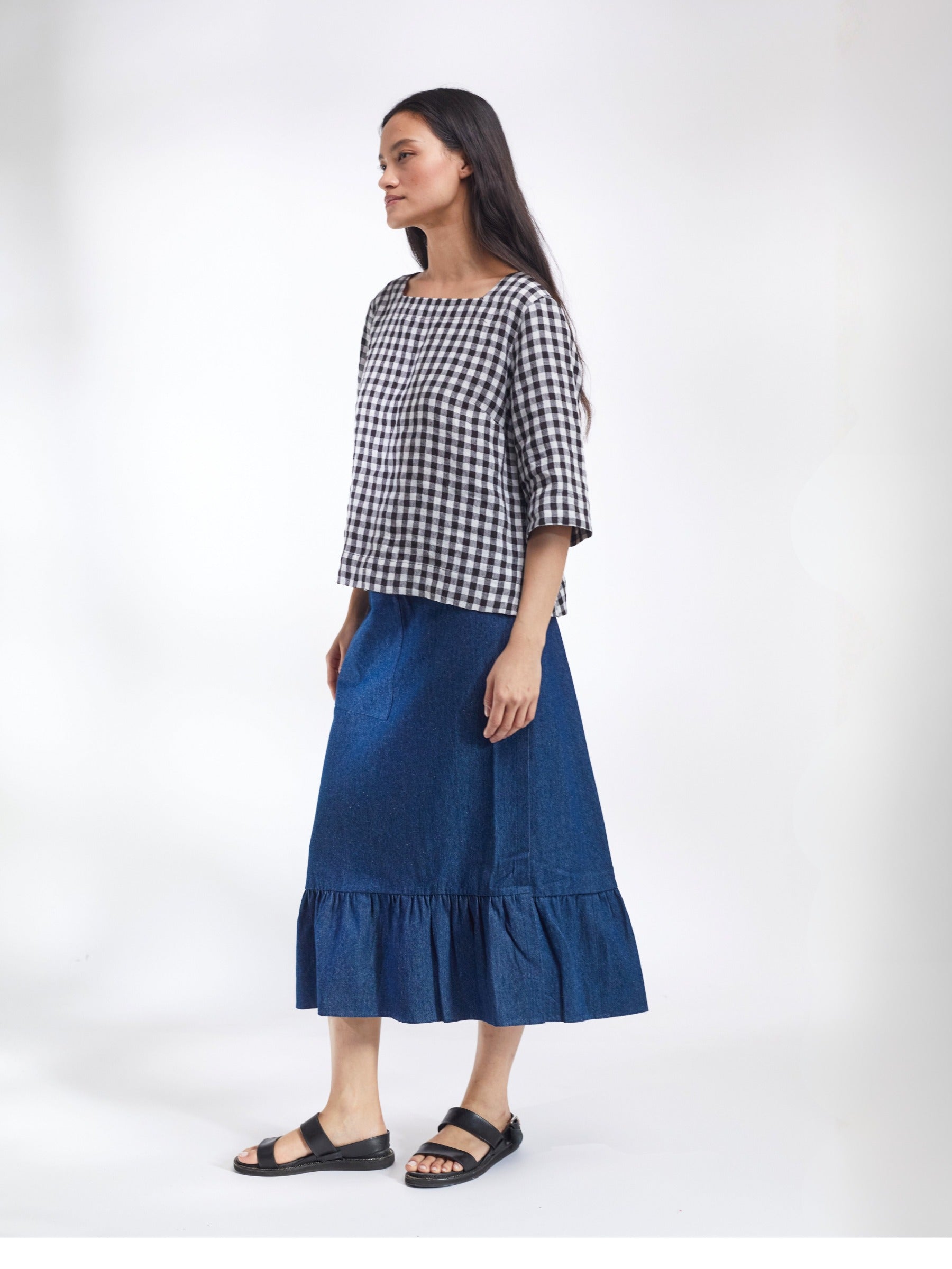 Apron Wrap Skirt in Denim