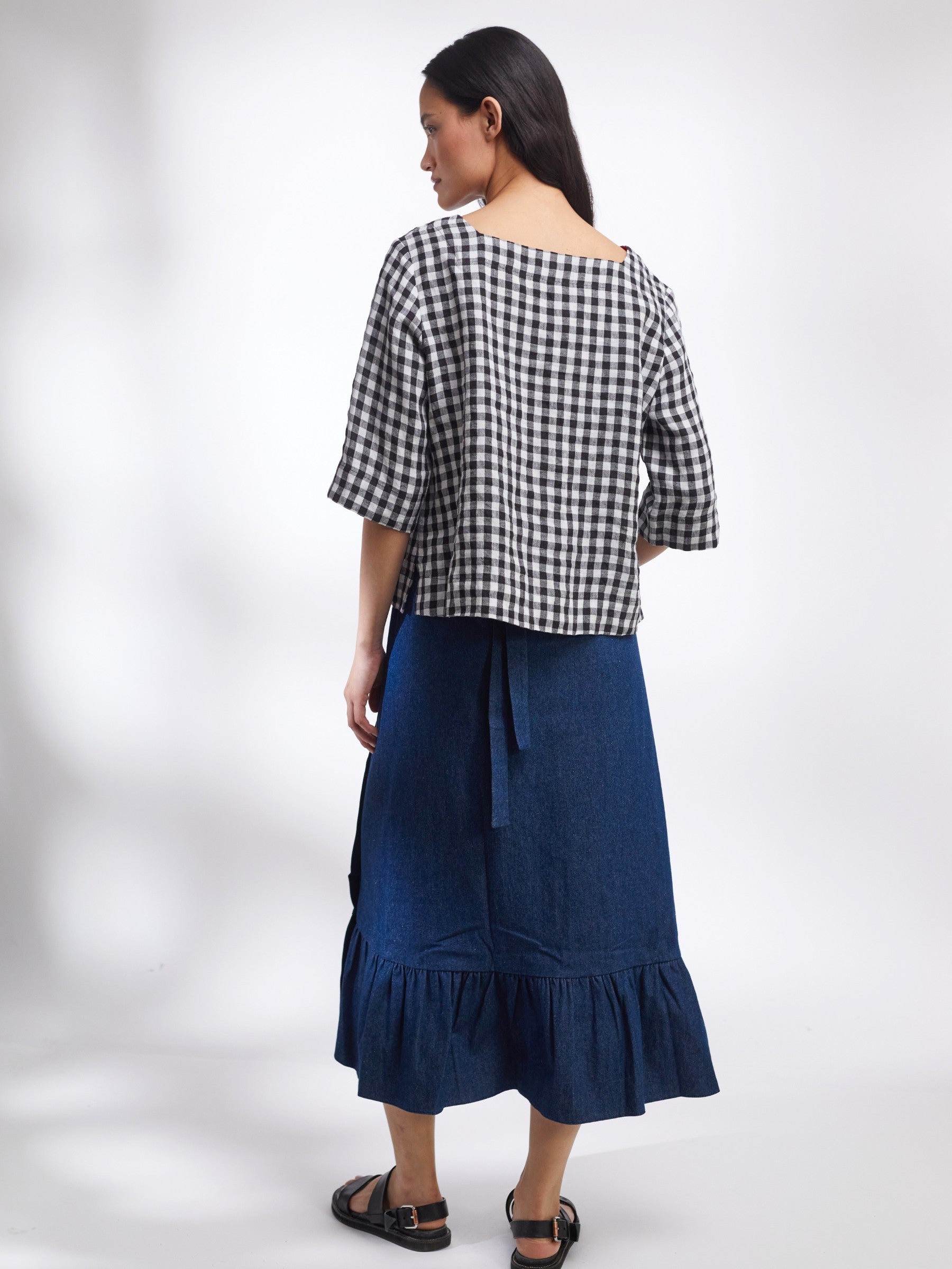 Black and White Gingham Irish Linen Top | Made in England | Justine Tabak