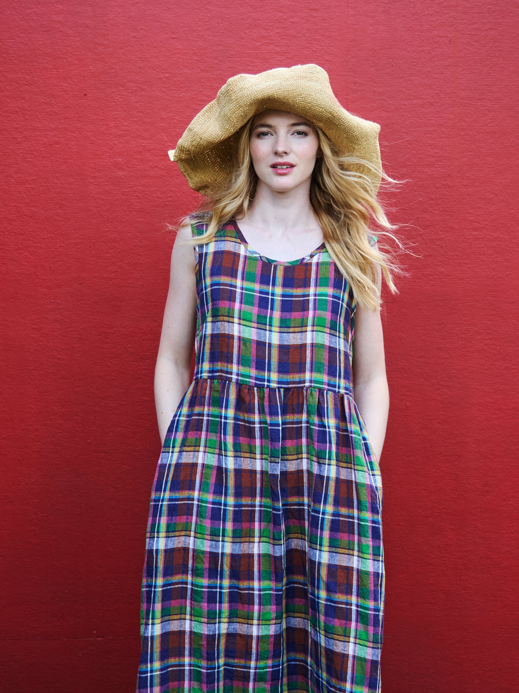 Pembroke Pinafore in Madras Check Irish Linen