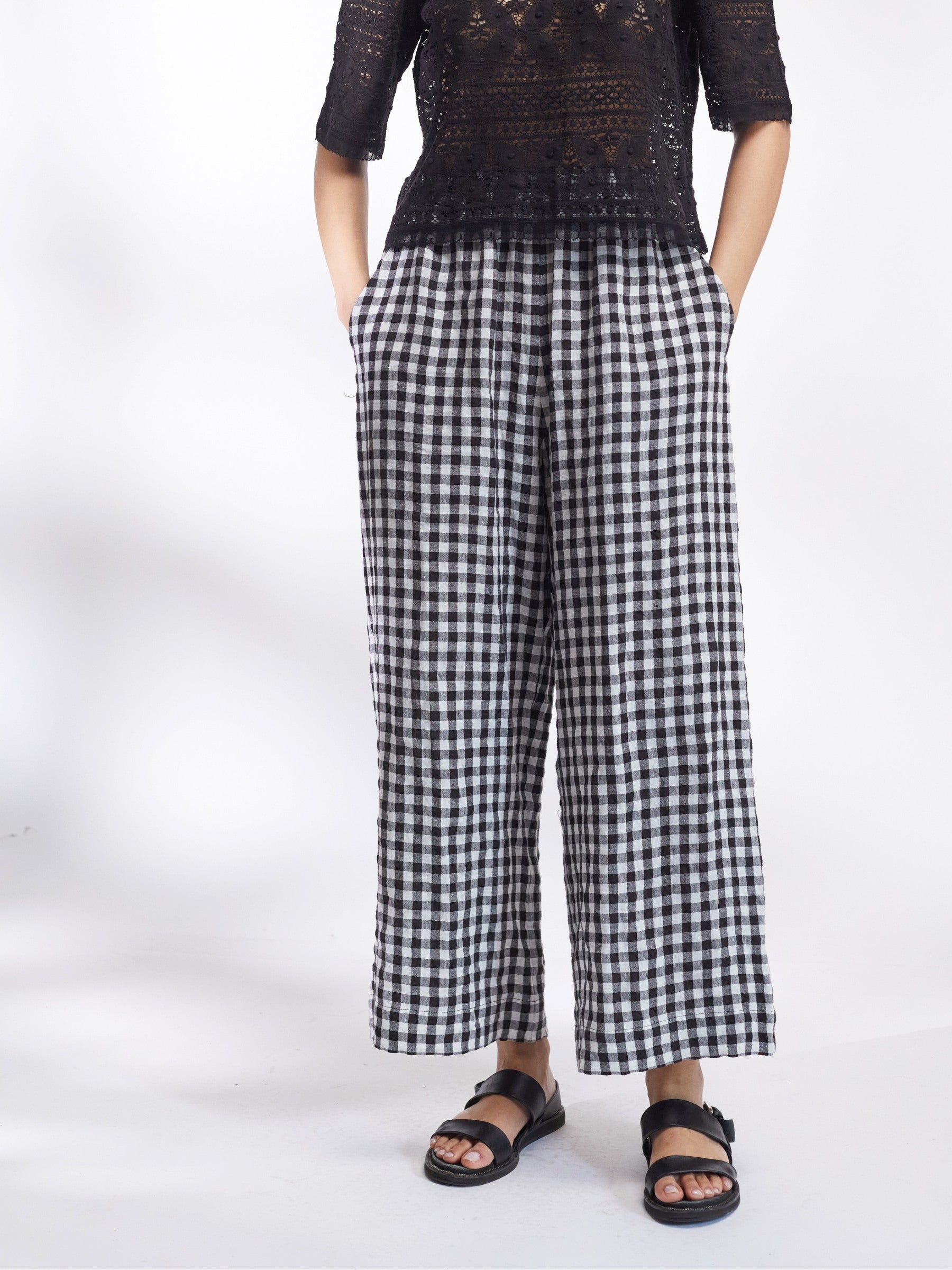 Lewes Trouser in Black and White Gingham Irish Linen