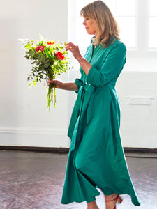 Shirt Dress in Jade Typewriter Cotton| Made in England | Justine Tabak