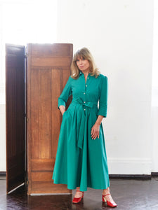 Shirt Dress in Jade Typewriter Cotton| Made in England | Justine Tabak