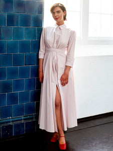 Shirt Dress in Pink Typewriter Cotton | Made in England | Justine Tabak