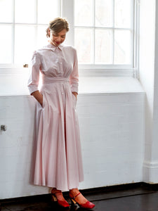 Shirt Dress in Pink Typewriter Cotton | Made in England | Justine Tabak