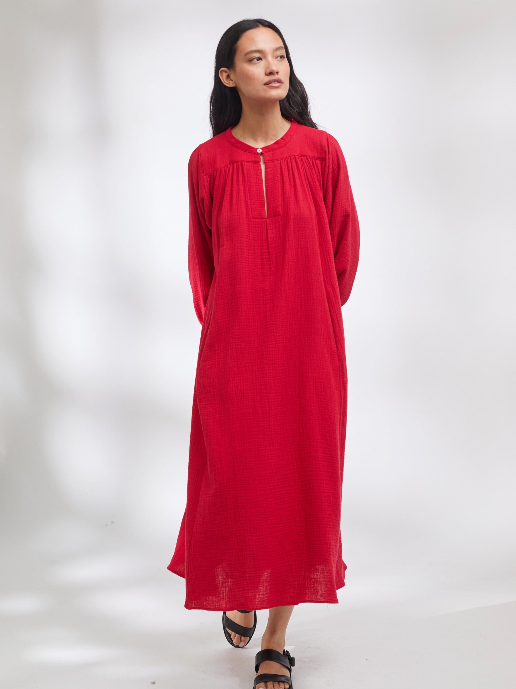 Midhurst Dress in Cherry Cotton Crinkle