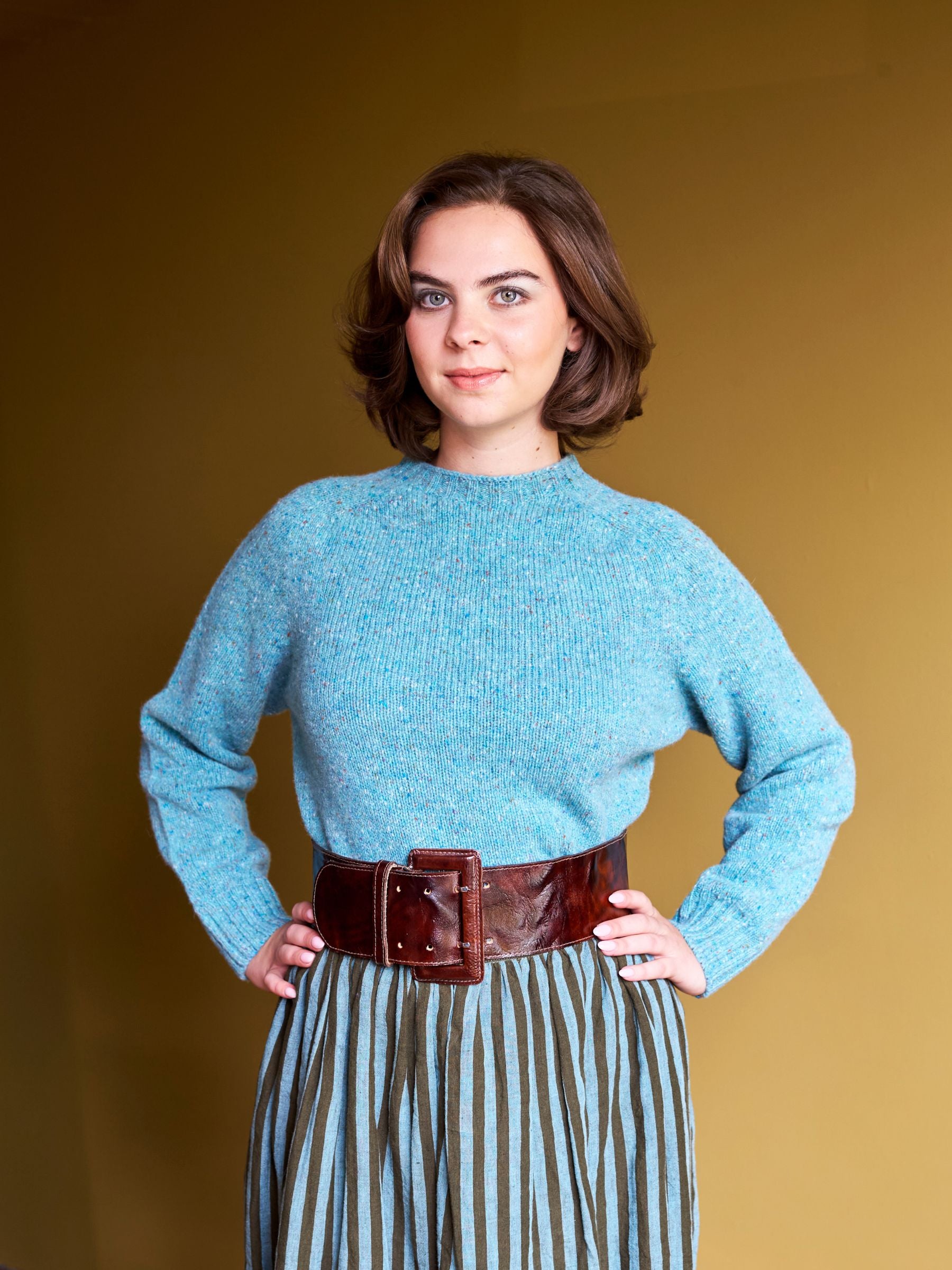 Cropped Crew-Neck in Mineral Blue
