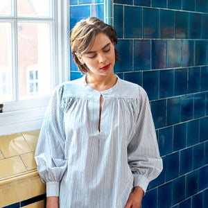 Midhurst Shirt in Blue and White Pinstripe Cotton