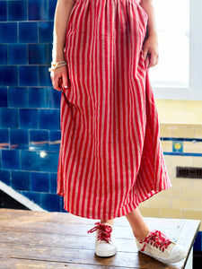 Pembroke Pinafore in Antique Rose Striped Irish Linen