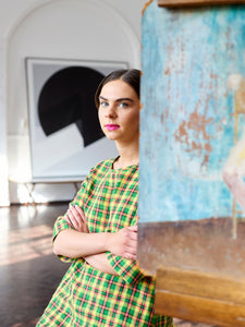 Mini T-Shirt Dress in Neon Tartan Irish Linen | Made in England | Justine Tabak