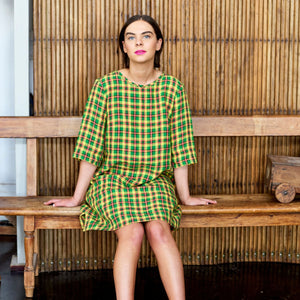 Mini T-Shirt Dress in Neon Tartan Irish Linen | Made in England | Justine Tabak