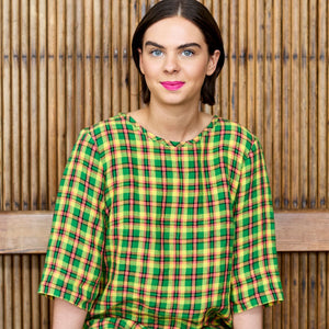 Mini T-Shirt Dress in Neon Tartan Irish Linen | Made in England | Justine Tabak