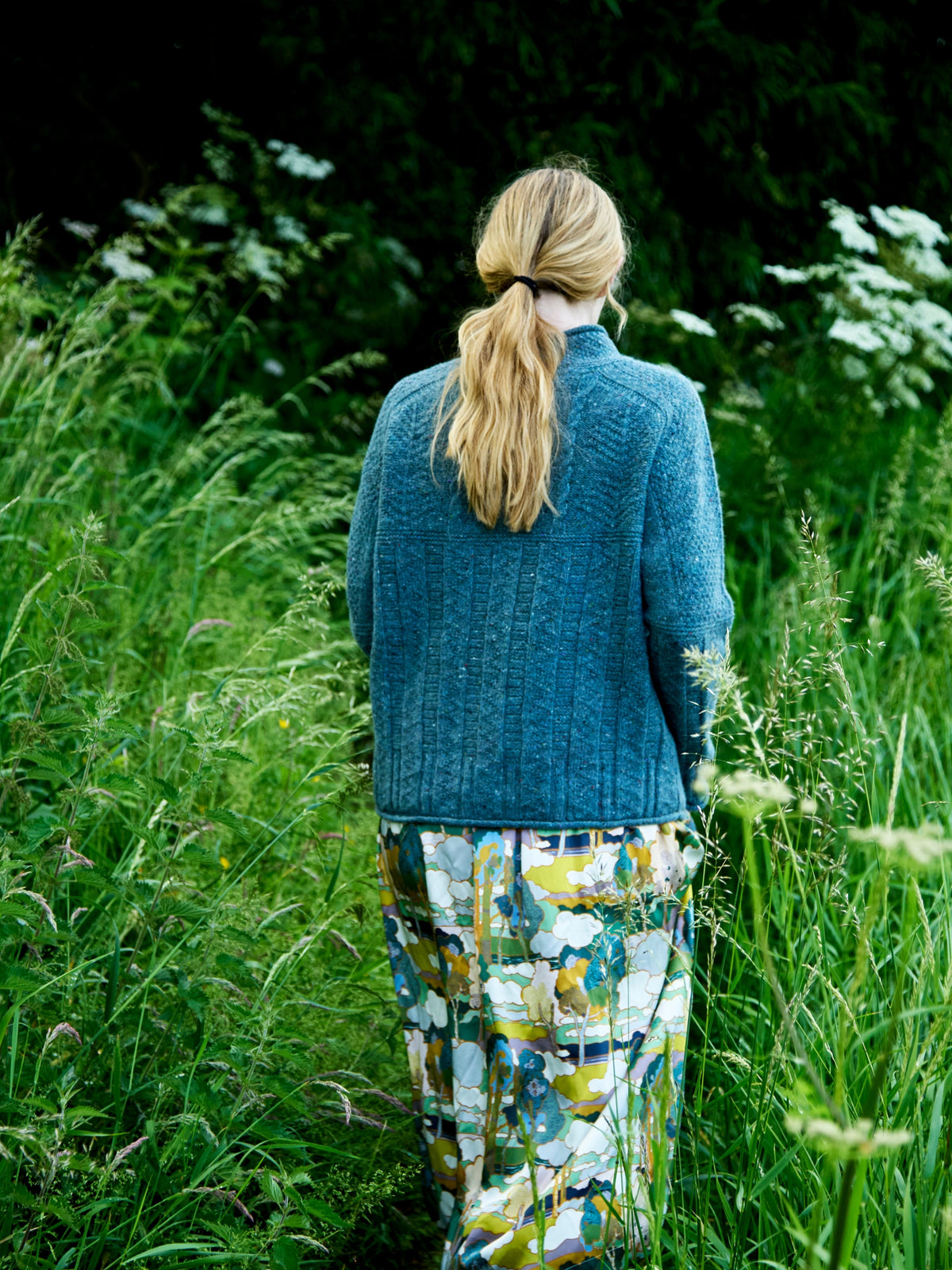 Gansey Jumper in Soft Blue / Green Pure Wool  | Made in Scotland | Justine Tabak