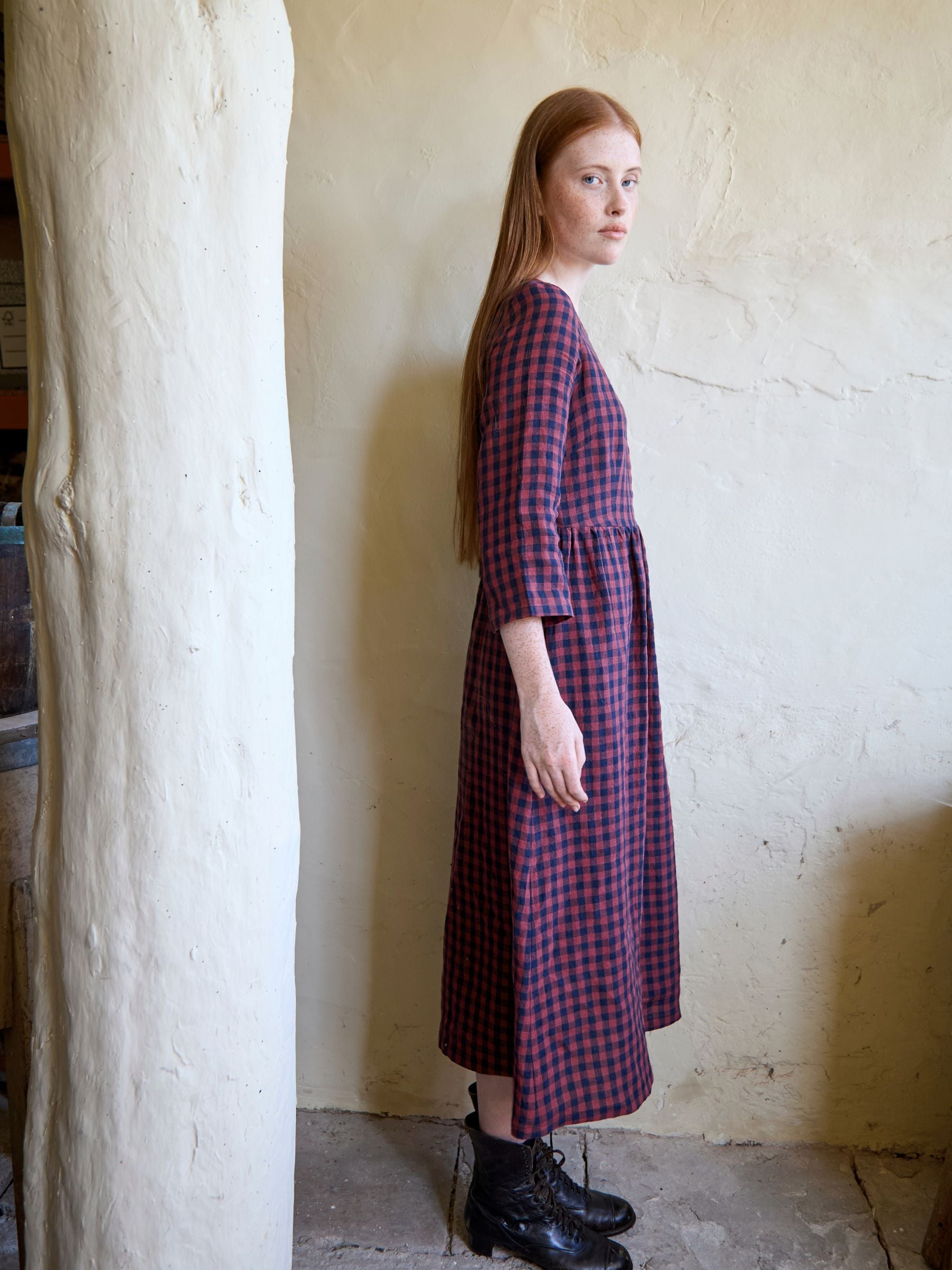 Redchurch Dress in Berry Gingham Irish Linen