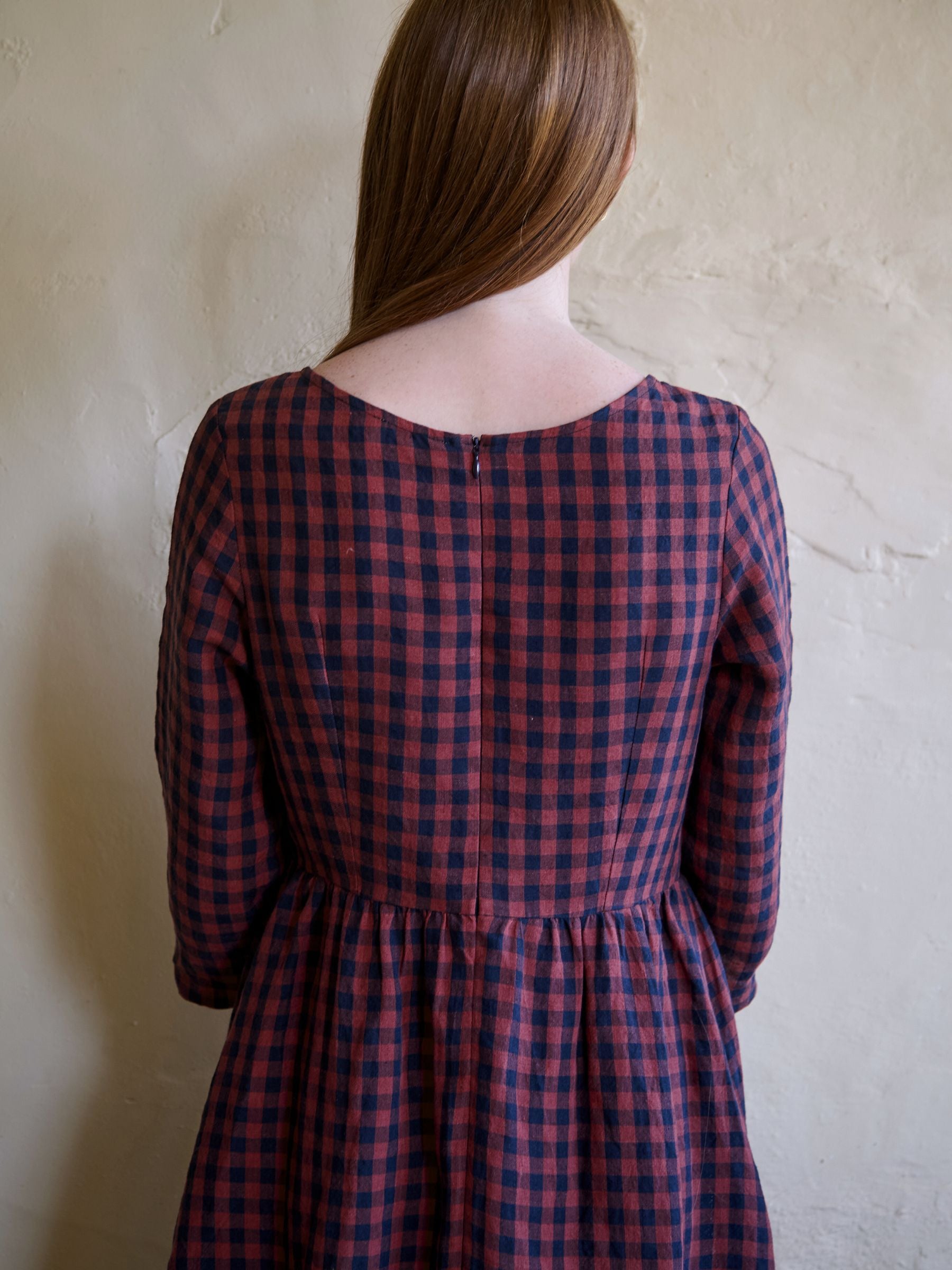 Redchurch Dress in Berry Gingham Irish Linen