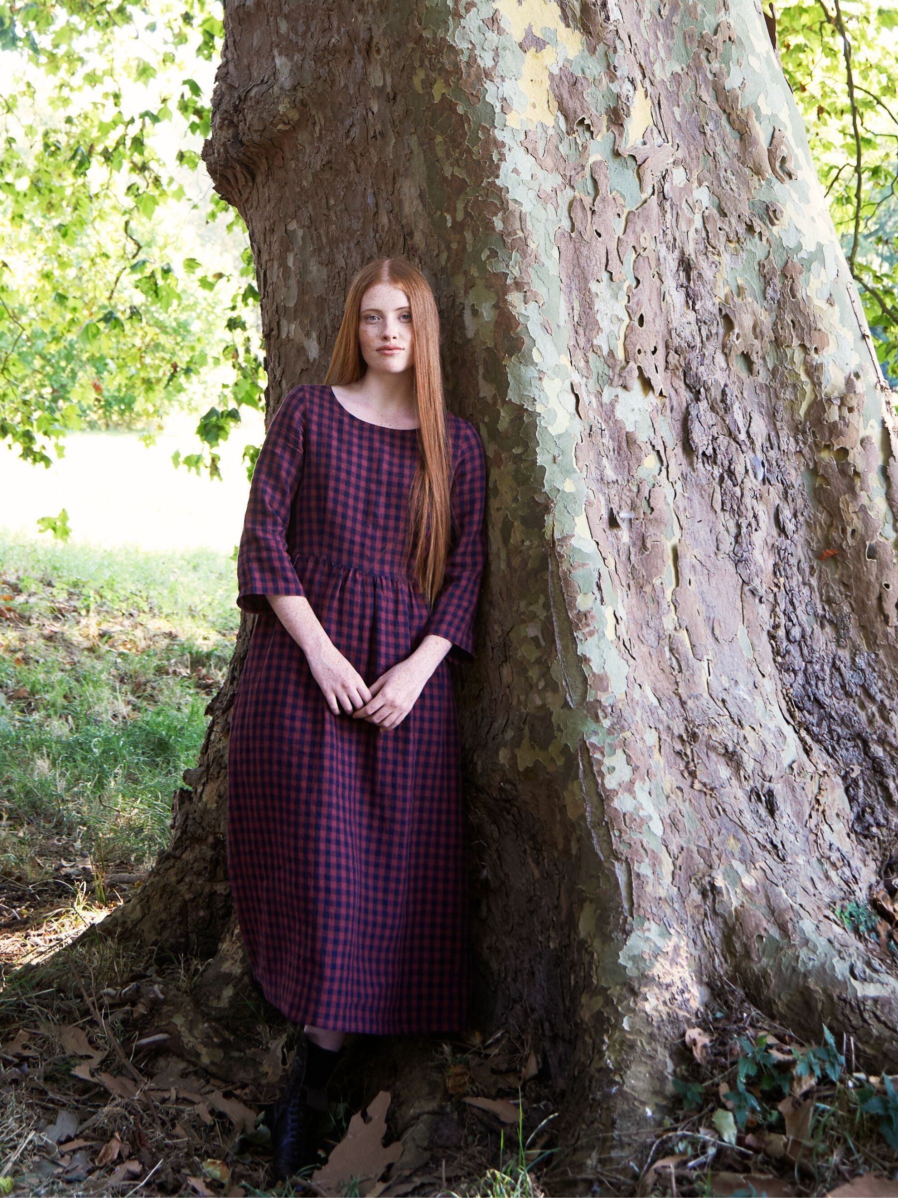 Redchurch Dress in Berry Gingham Irish Linen