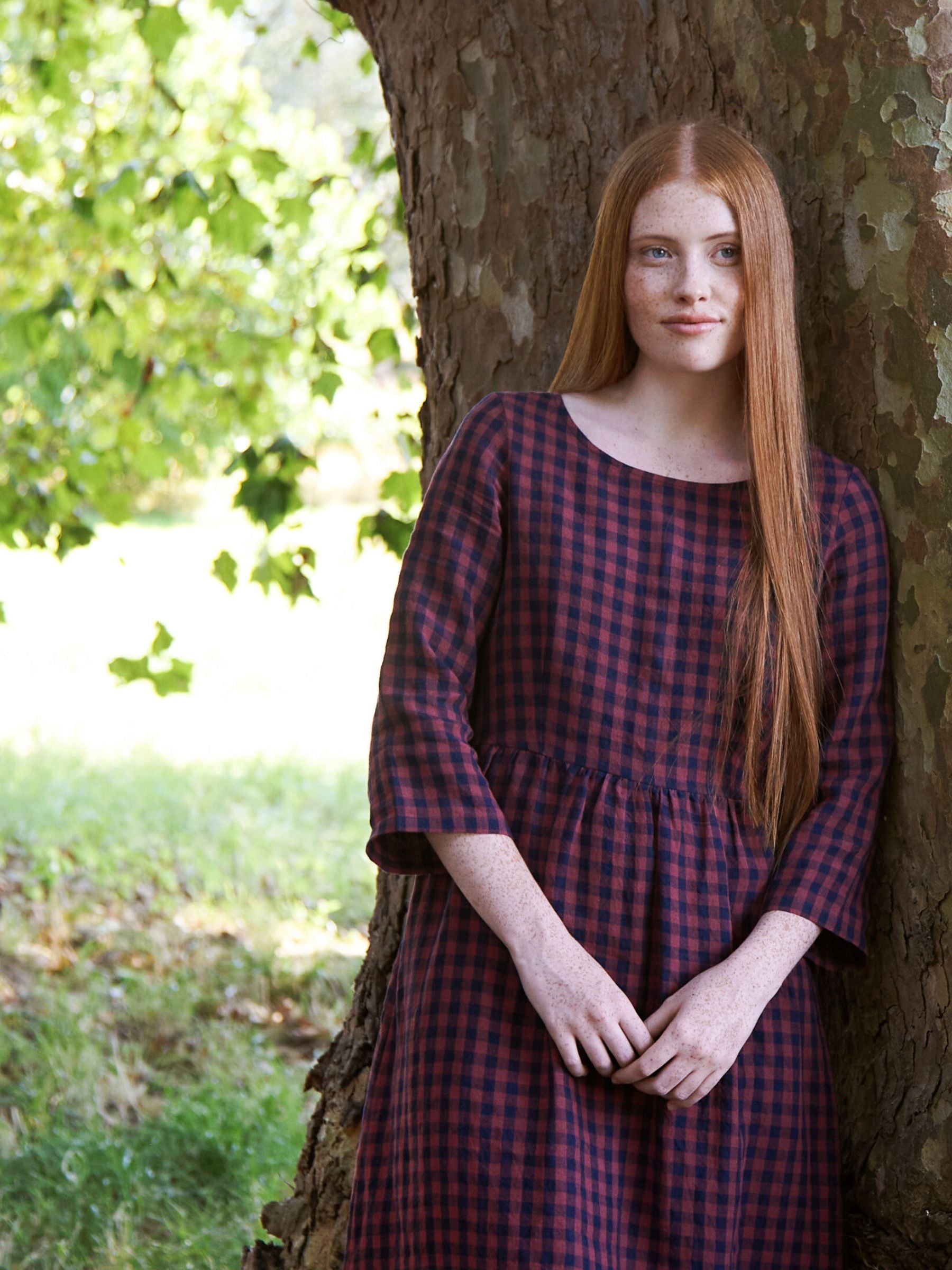 Redchurch Dress in Berry Gingham Irish Linen