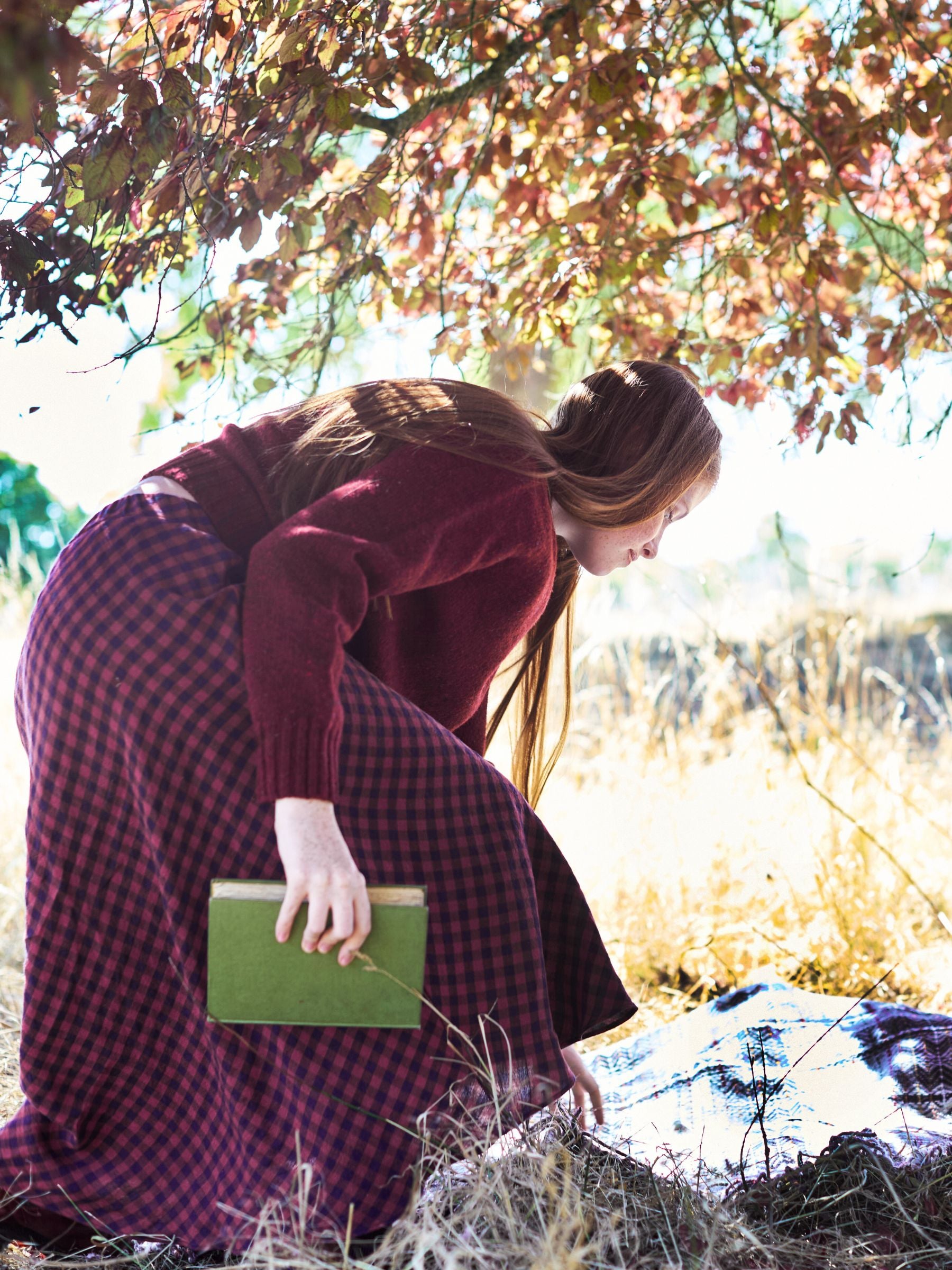 Bias Cut Skirt in Berry Gingham Irish Linen