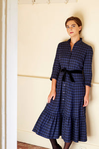 Saltaire Dress in Black and Blue Shadow Check