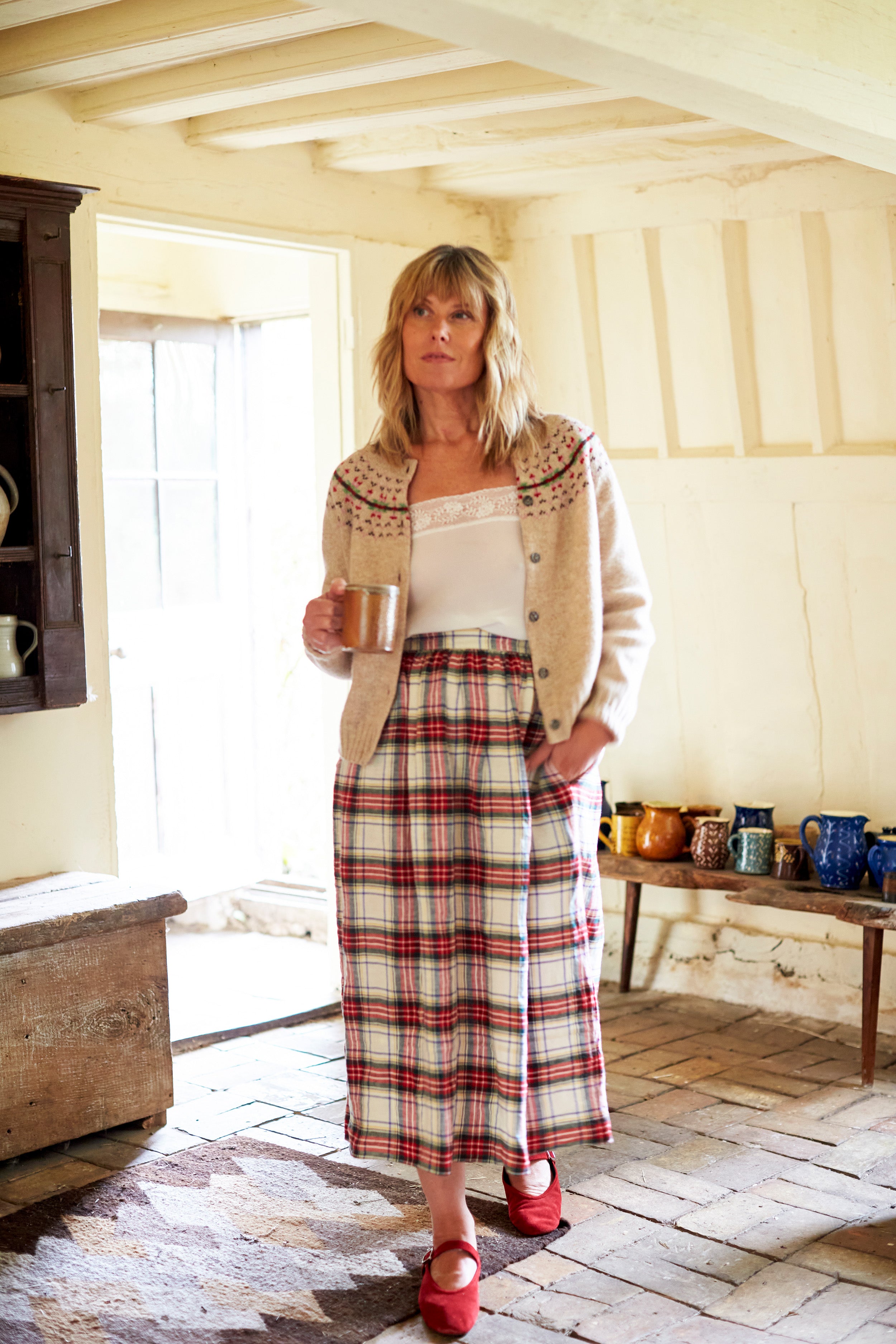 Fairisle Yoke Cardi in Almond