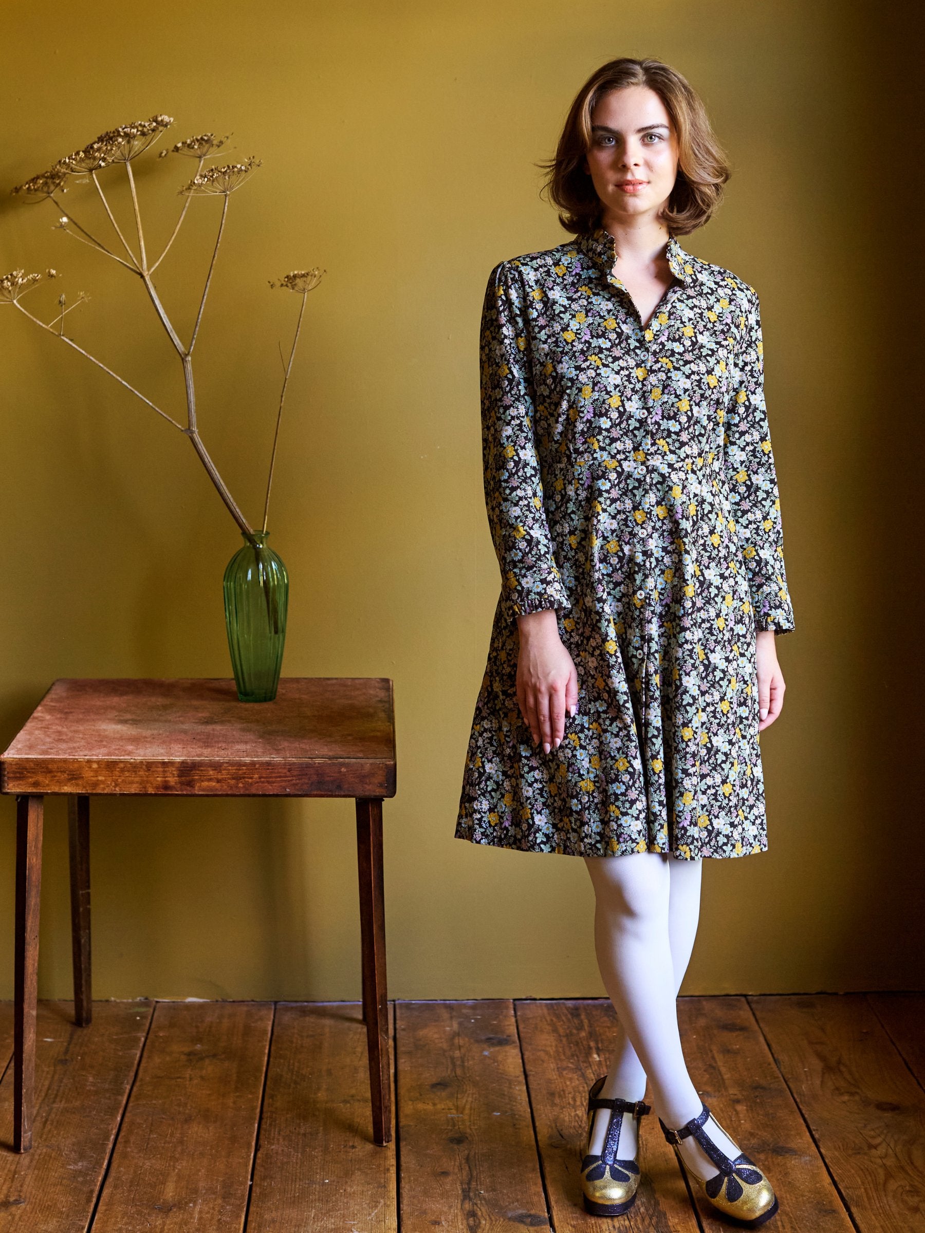 Saltaire Mini Dress in Frosted Floral Corduroy