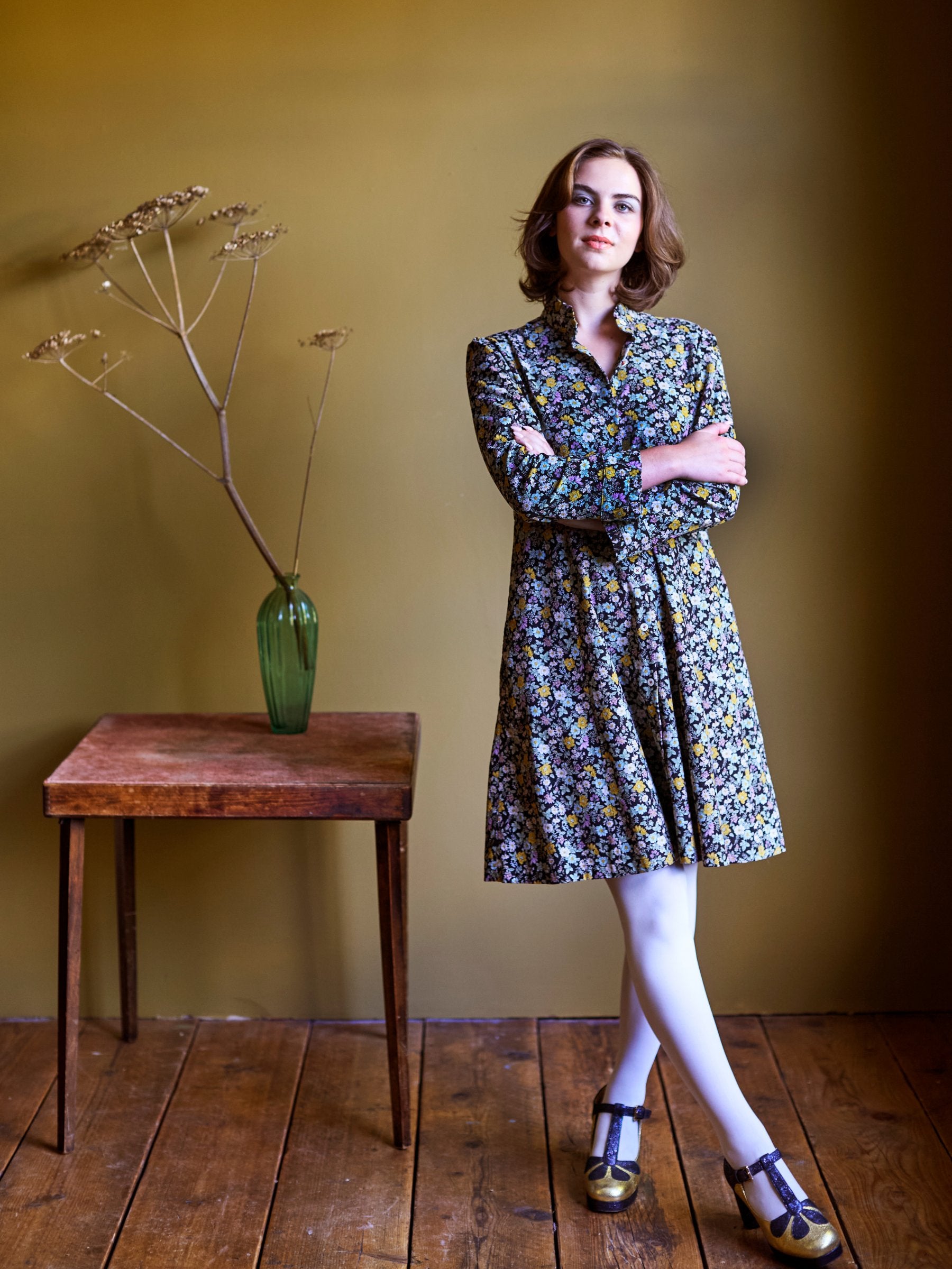 Saltaire Mini Dress in Frosted Floral Corduroy