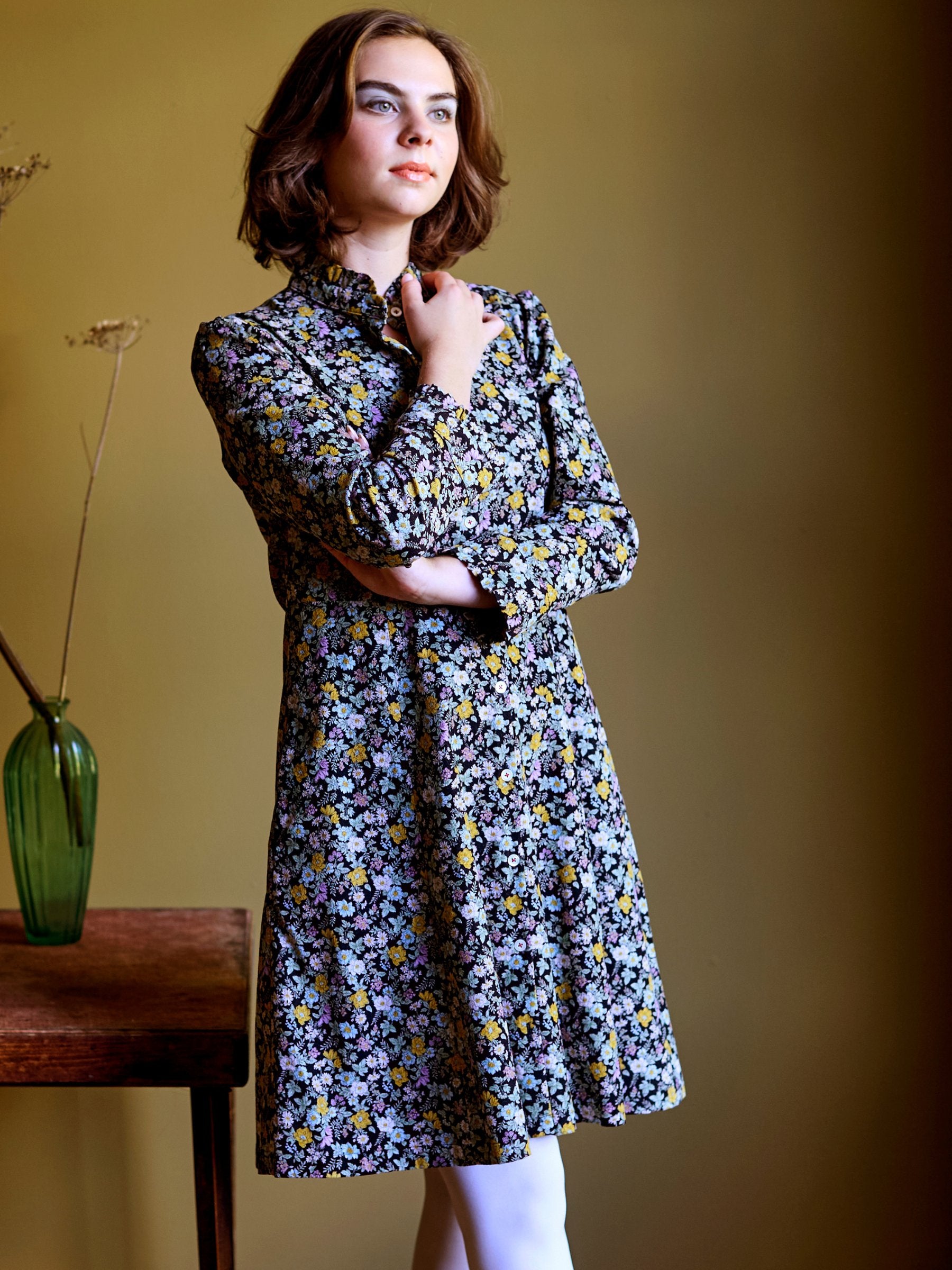 Saltaire Mini Dress in Frosted Floral Corduroy