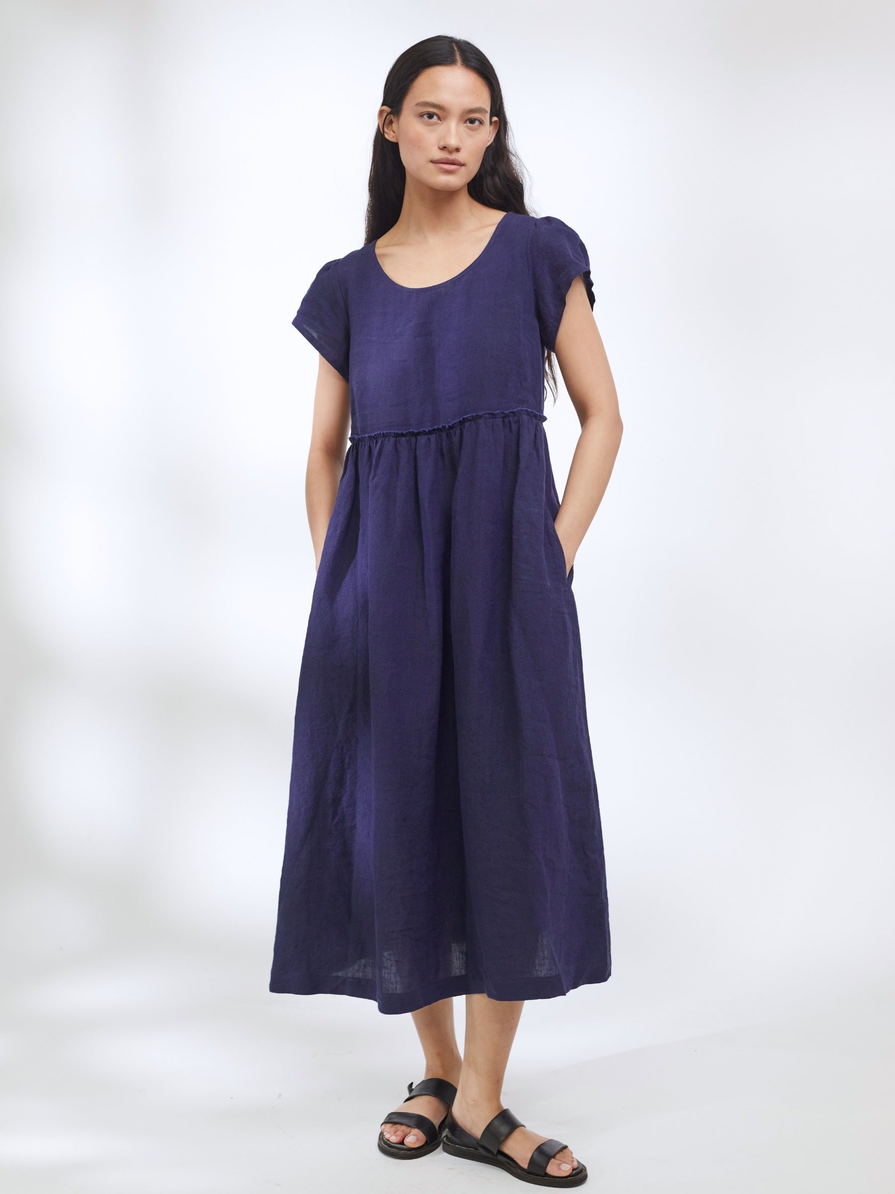 Stepney Dress in Navy Irish Linen