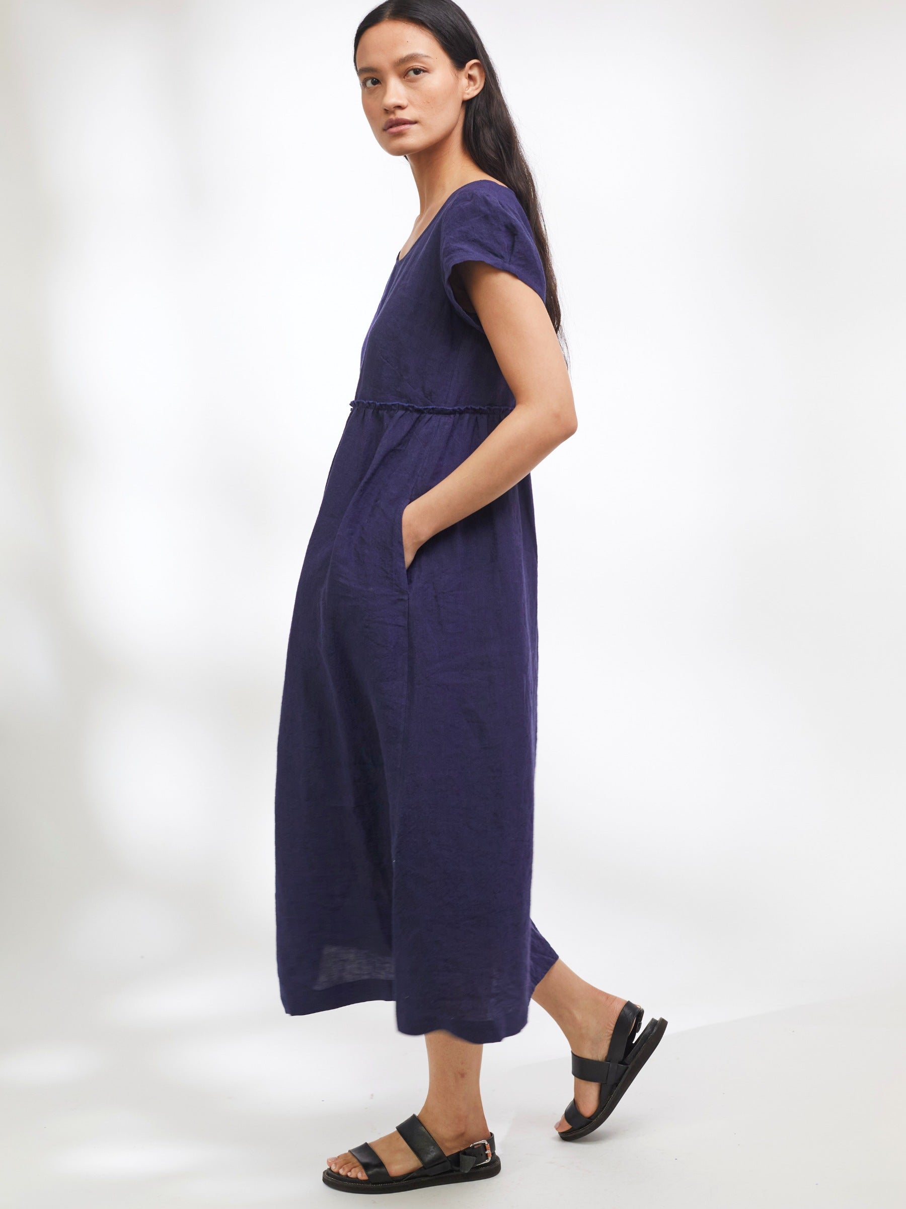 Stepney Dress in Navy Irish Linen