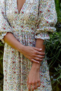 Floral Print Prairie Bohemian Dress with Nottingham Lace | Made in England | Justine Tabak