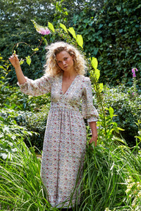 Floral Print Prairie Bohemian Dress with Nottingham Lace | Made in England | Justine Tabak