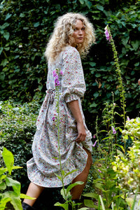 Floral Print Prairie Bohemian Dress with Nottingham Lace | Made in England | Justine Tabak