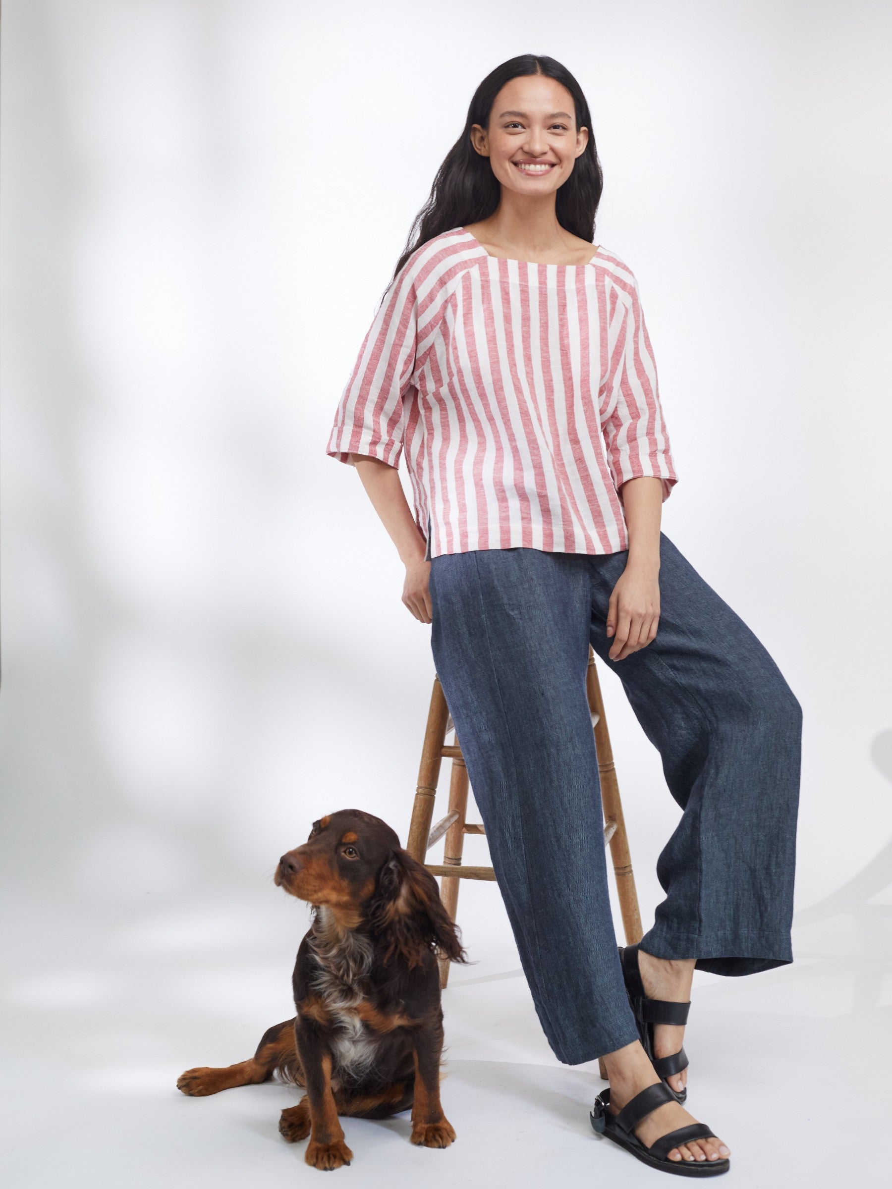 Padstow Raglan Top in Red Stripe Irish Linen